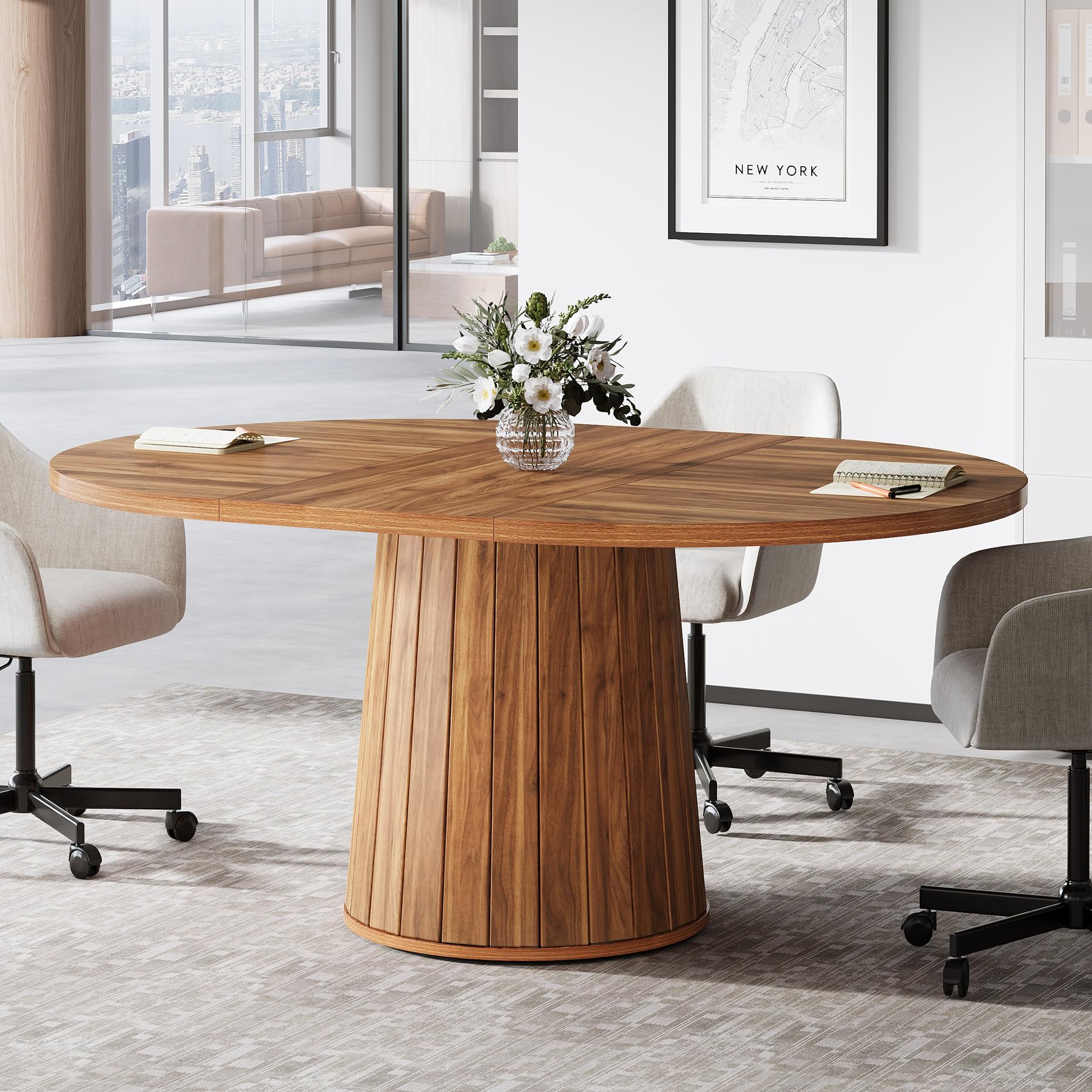 Oval Conference Table 55 Inches Wood Meeting Table for 6 People
