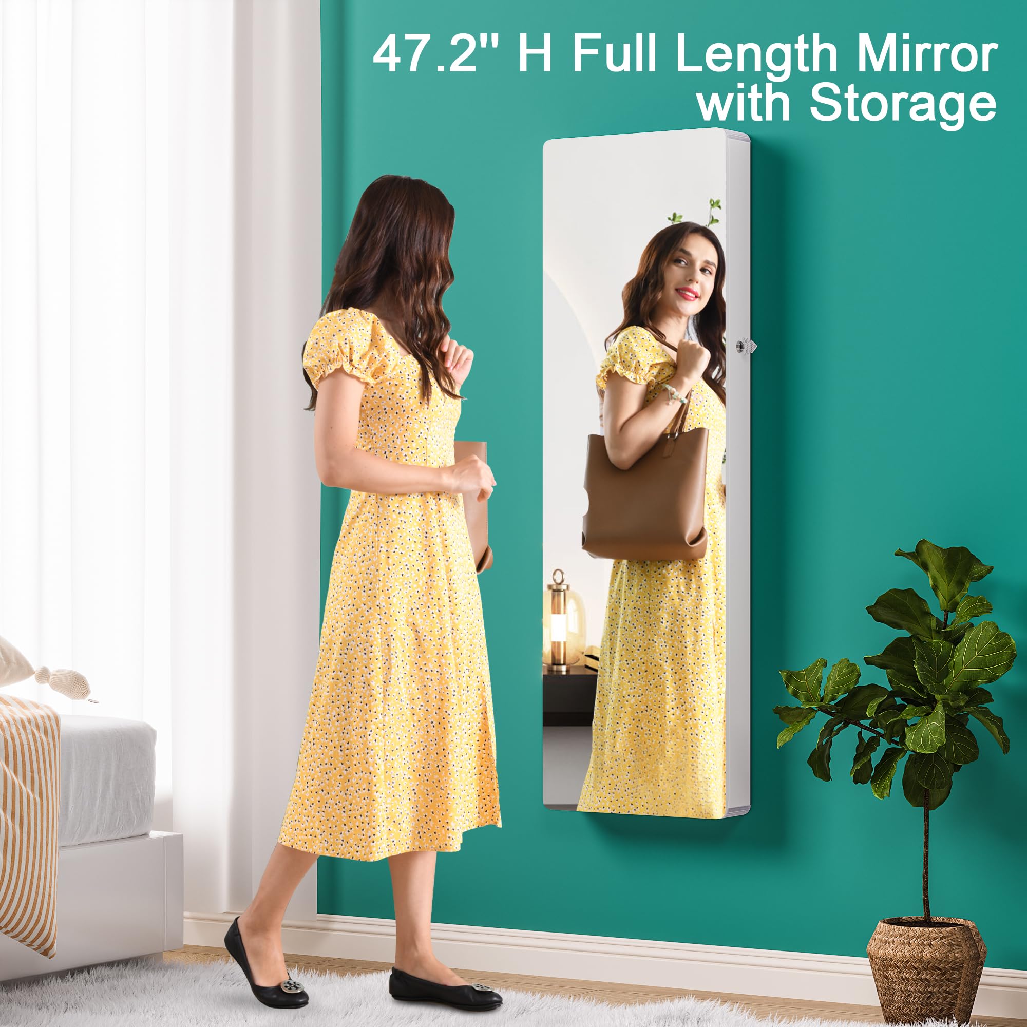 47.2" LED Wall Mounted Jewelry Cabinet with Full Length Mirror