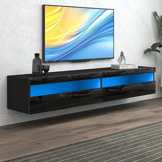 71" Floating TV Stand with LED Lights and Power Outlet