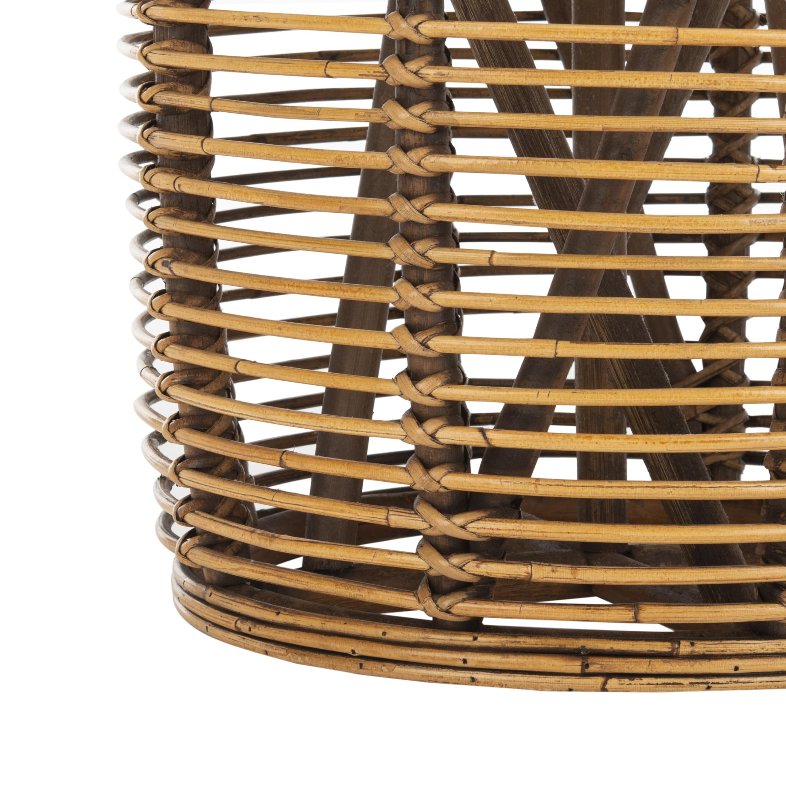 Rattan Drum Accent Table - Honey Brown Wash