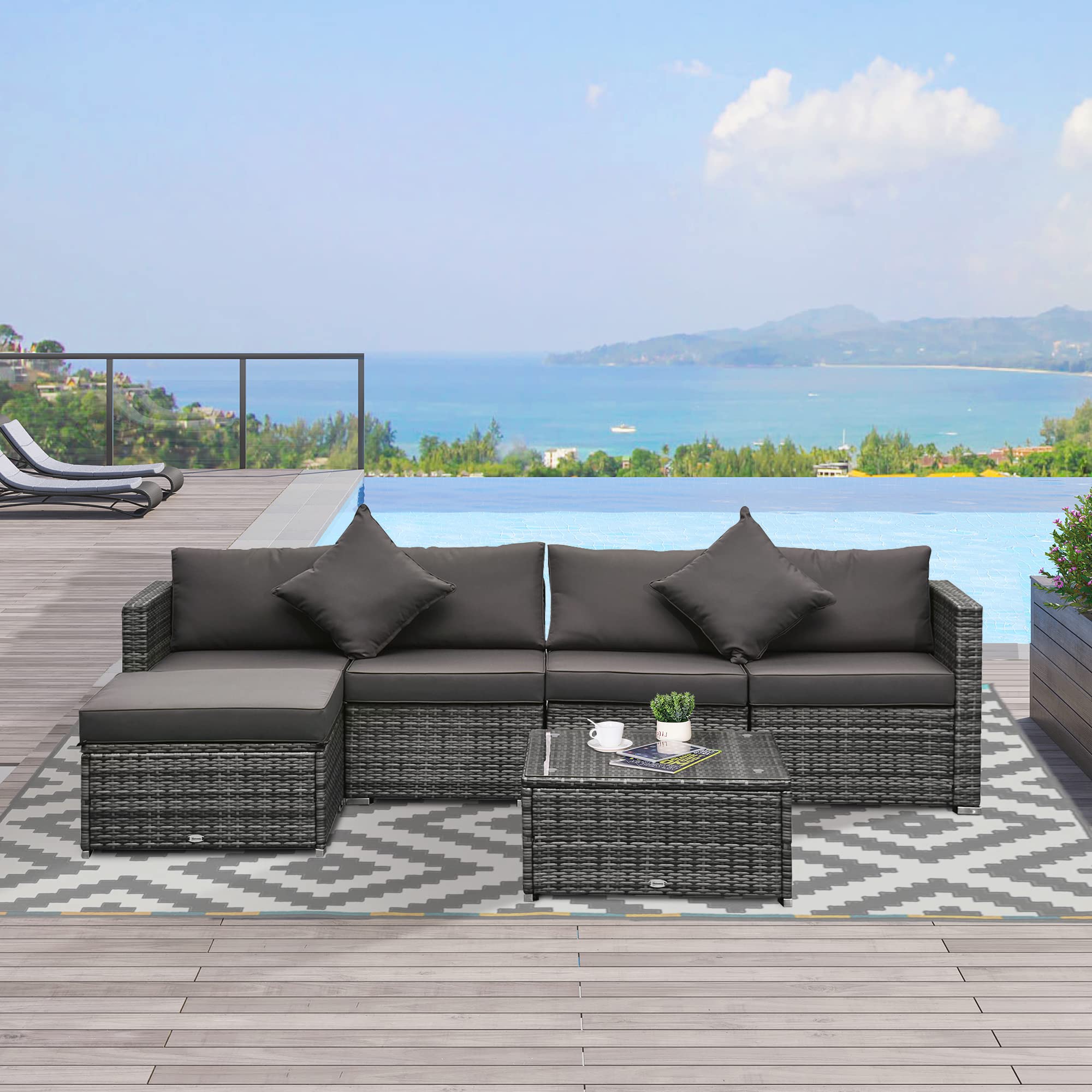6 Piece Outdoor Wicker Sectional Sofa Set