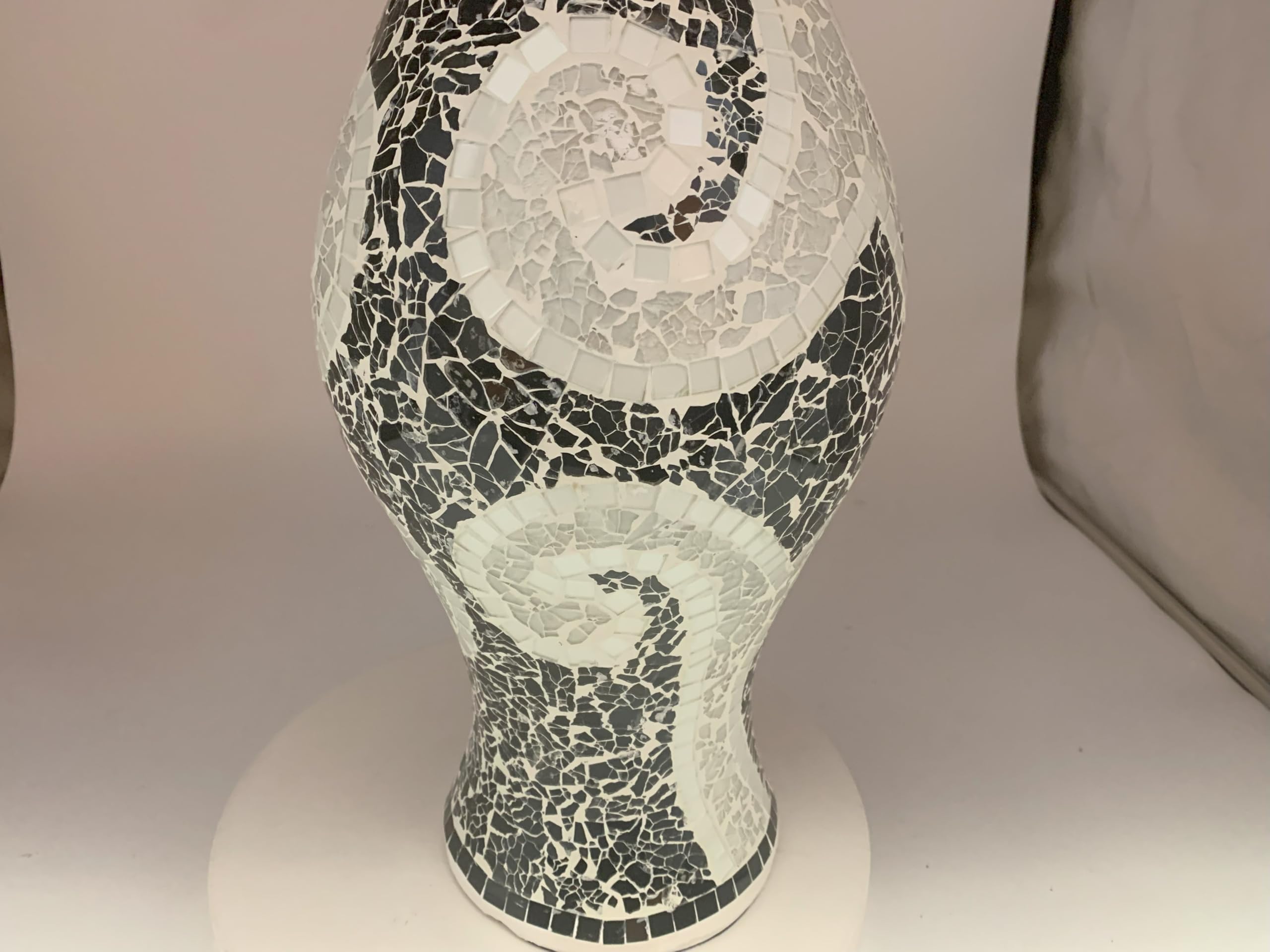 18 Inch Mosaic Floor Vase - Black and White Terracotta Cylinder