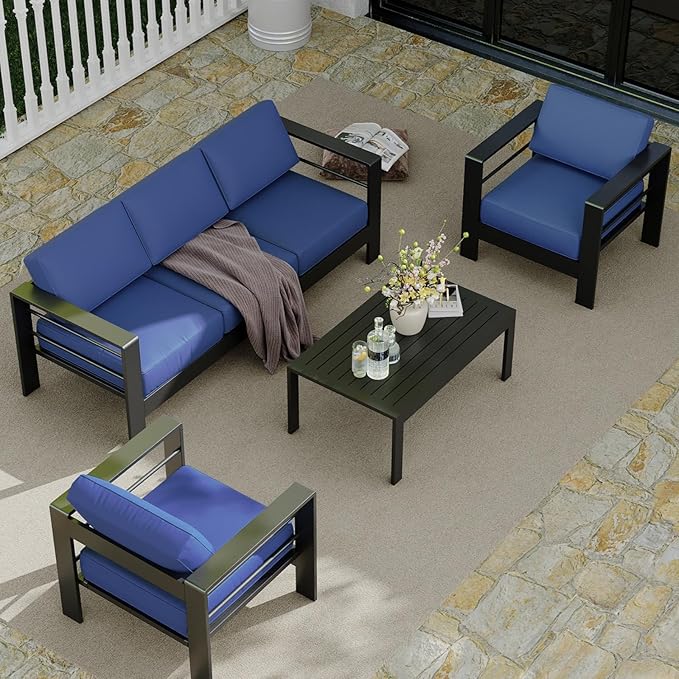 7-Seat Aluminum Patio Sectional Sofa Set with Coffee Table
