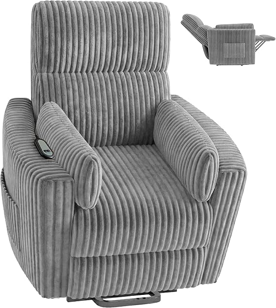 Round Power Lift Recliner Chair with Faux Fur