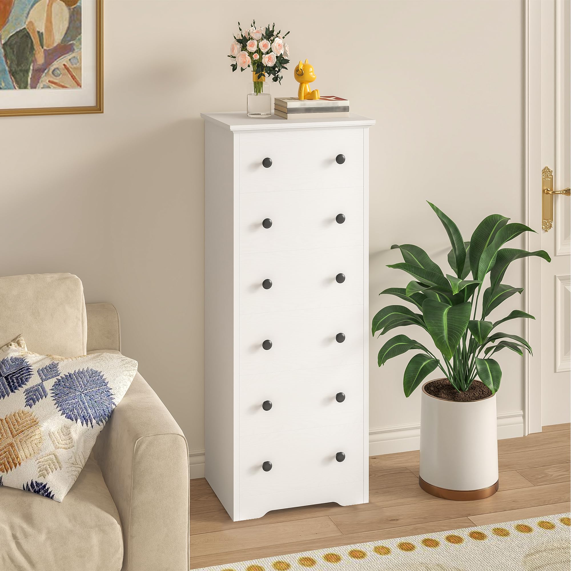 6 Drawer Tall Dresser with Colorful Handles