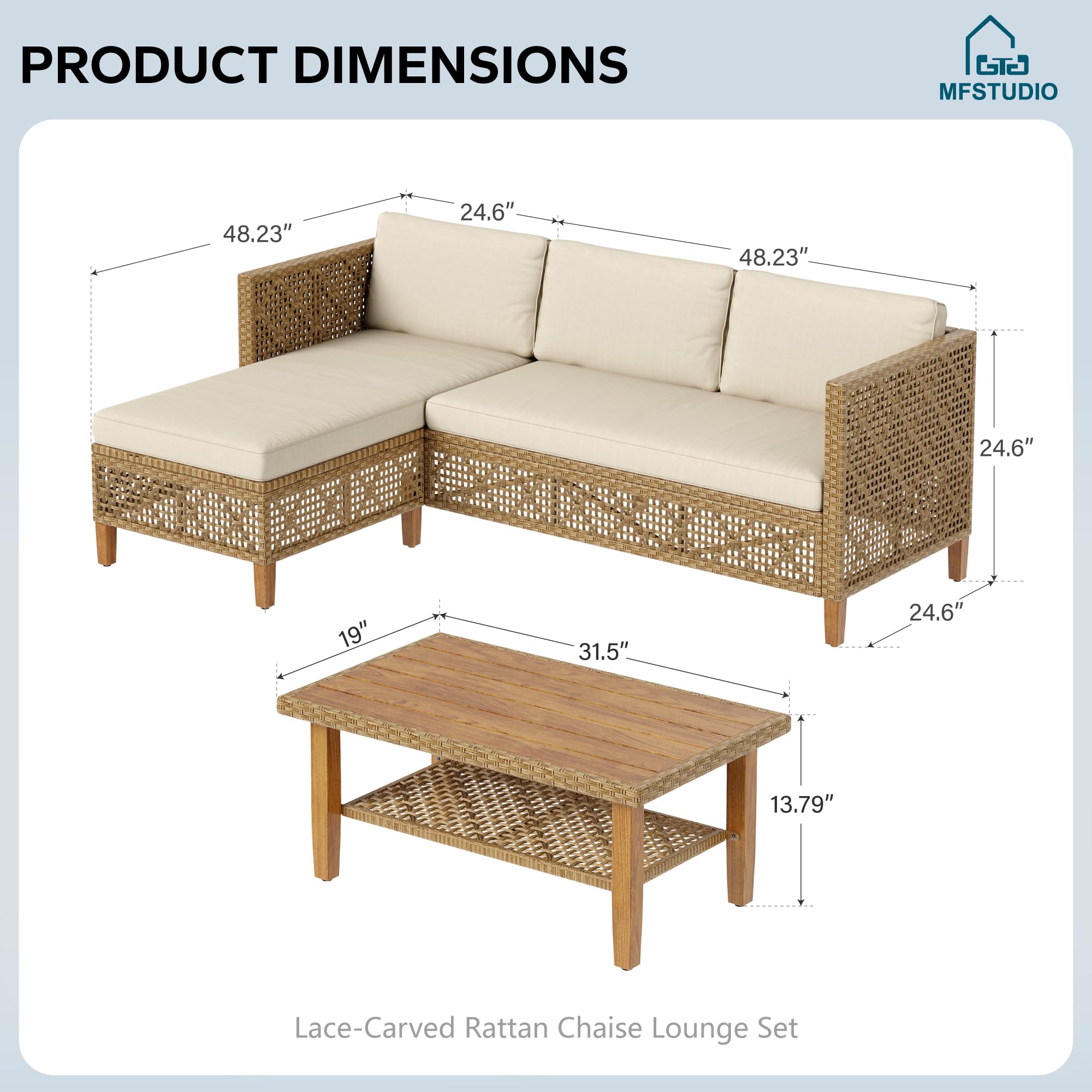 L-Shaped Outdoor Wicker Couch Set with Coffee Table