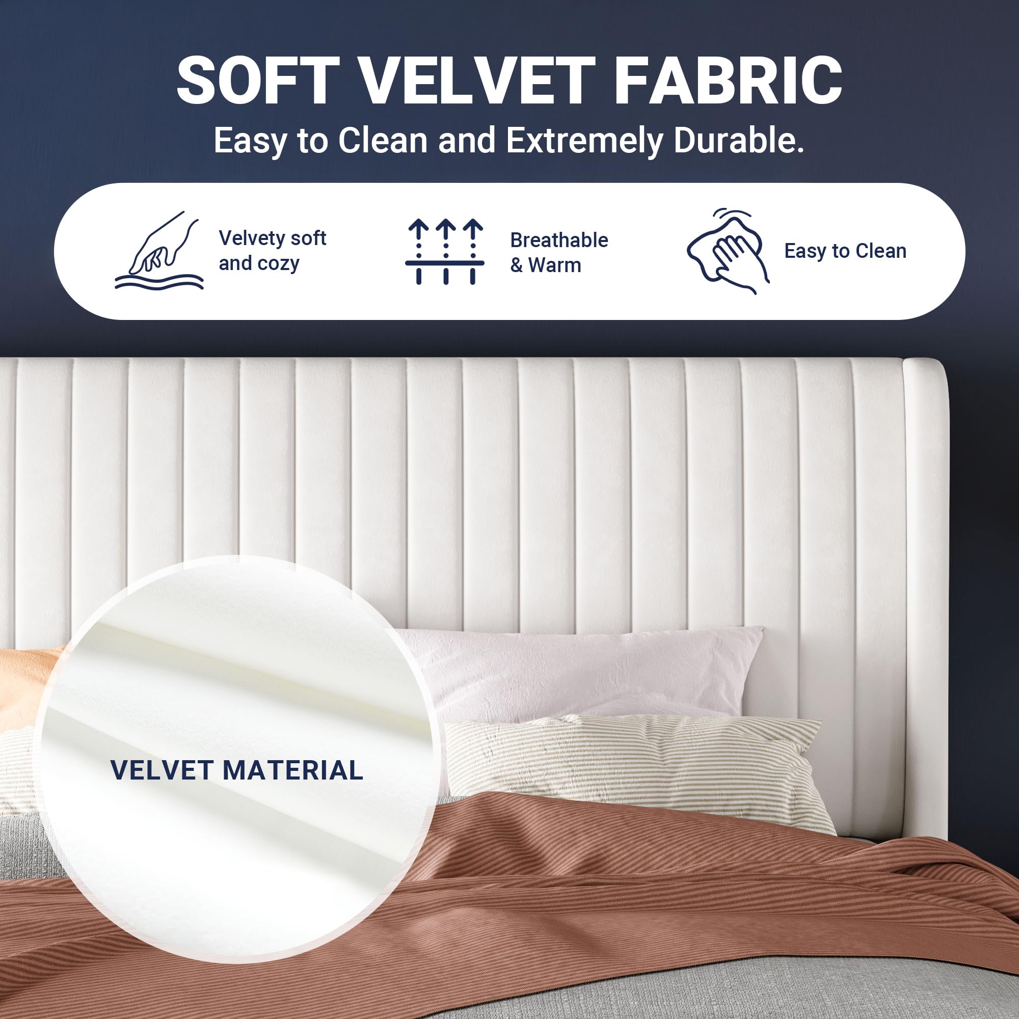 Queen Size Velvet Platform Bed Frame with Tufted Wingback Headboard