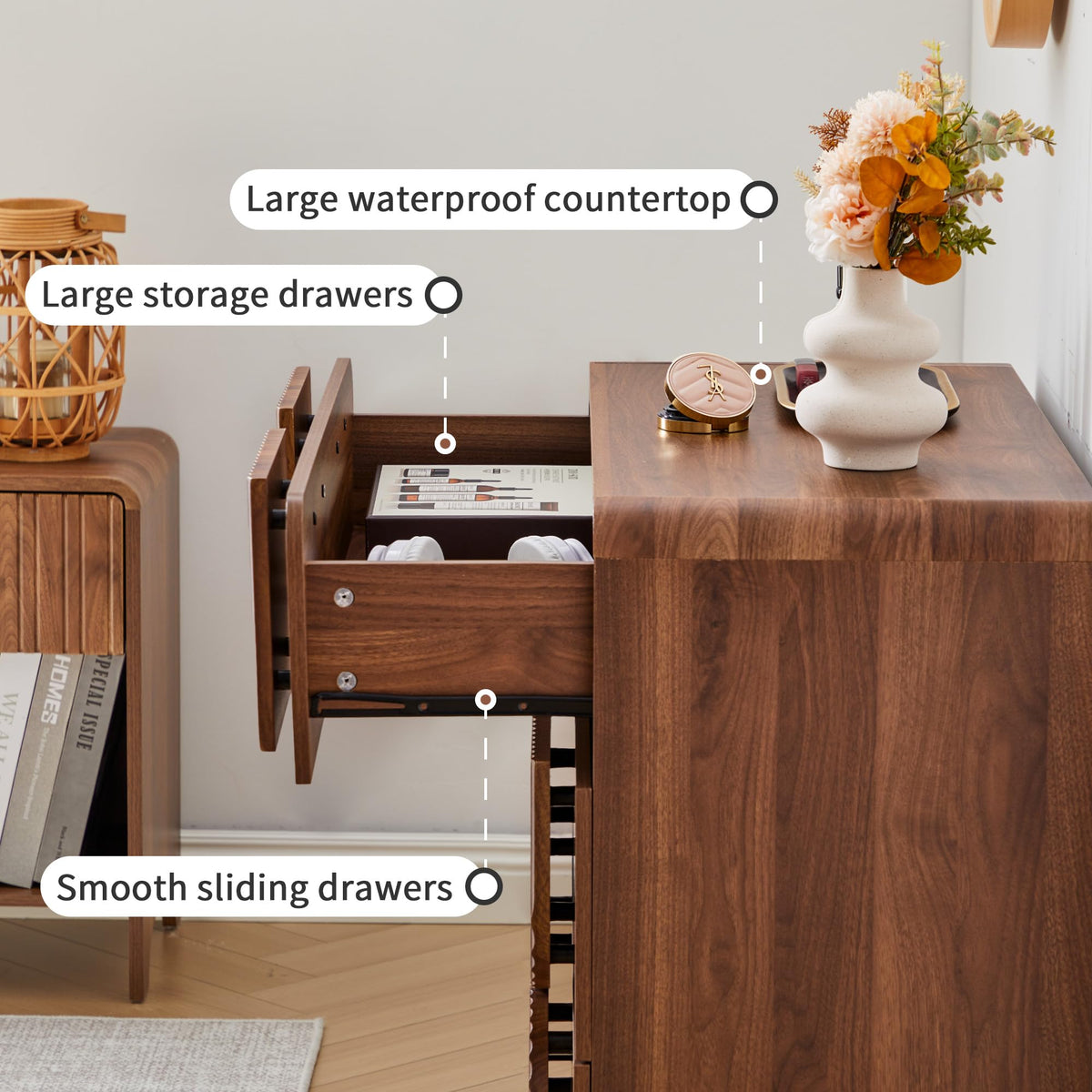 3 Drawer Mid Century Modern Fluted Dresser
