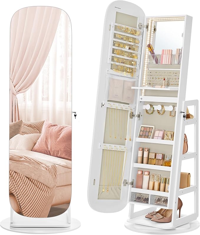 LED Jewelry Cabinet with 360° Swivel Mirror