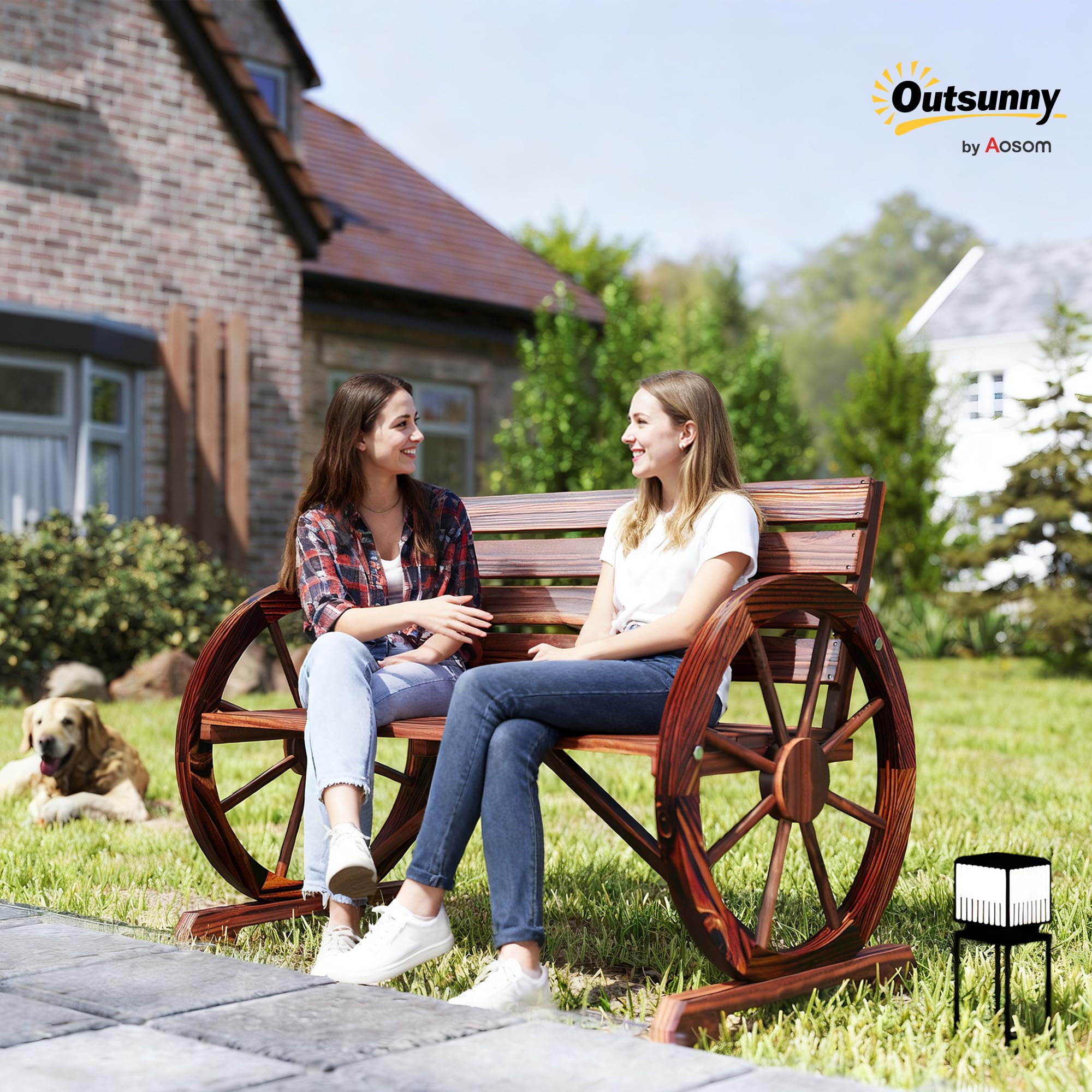 Wooden Wagon Wheel Bench Outdoor Patio Furniture