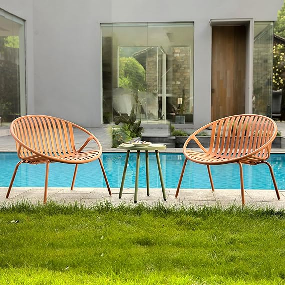 3-Piece Patio Bistro Set with Orange Table and Green Chairs