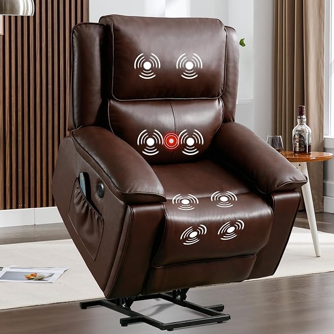 Genuine Leather Lift Recliner Chair with Heat and Massage