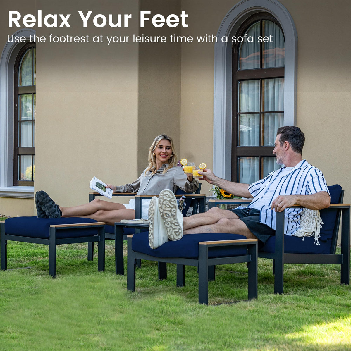 2-Piece Aluminum Patio Ottoman Set with Cushions