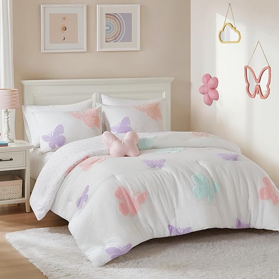 Full/Queen Pink Floral Comforter Set - 4 Piece Reversible Bedding