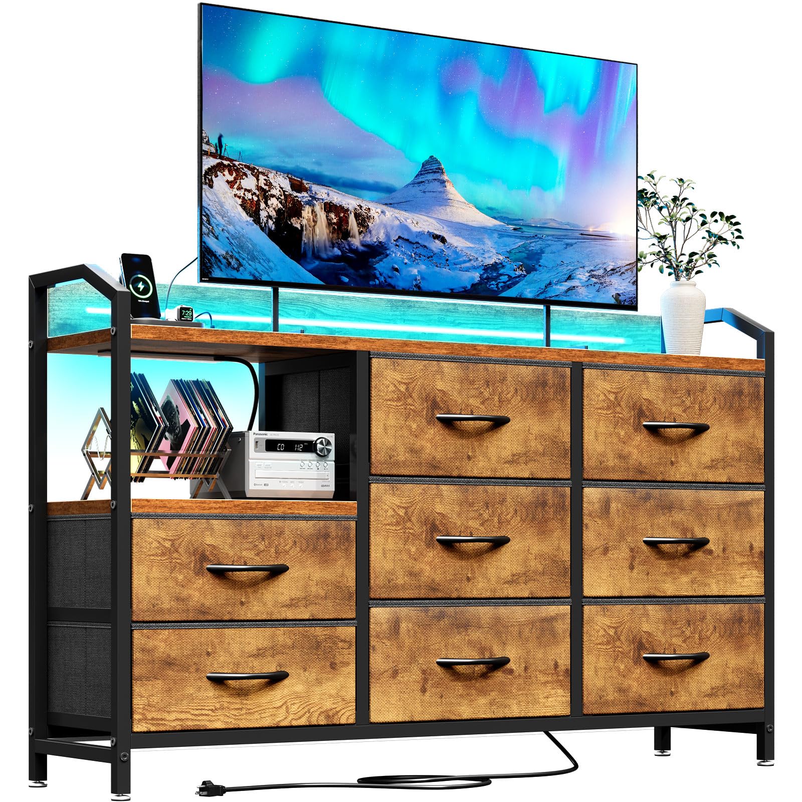 8-Drawer Dresser with Light Strip and Power Outlet