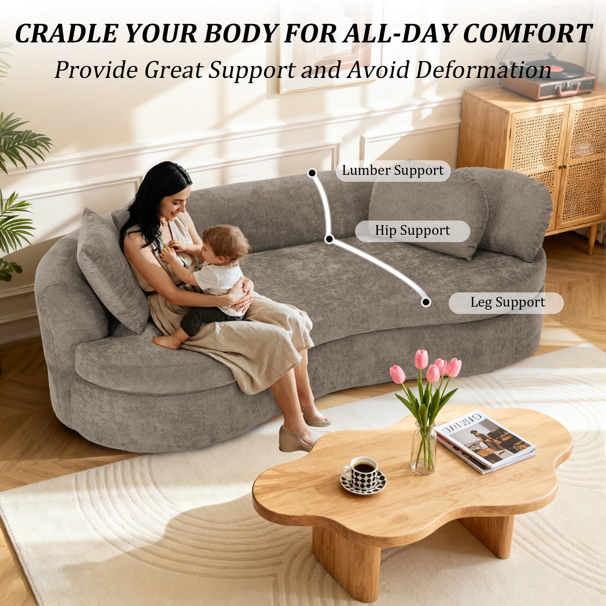 95" Modern Curved Chenille Cloud Sofa
