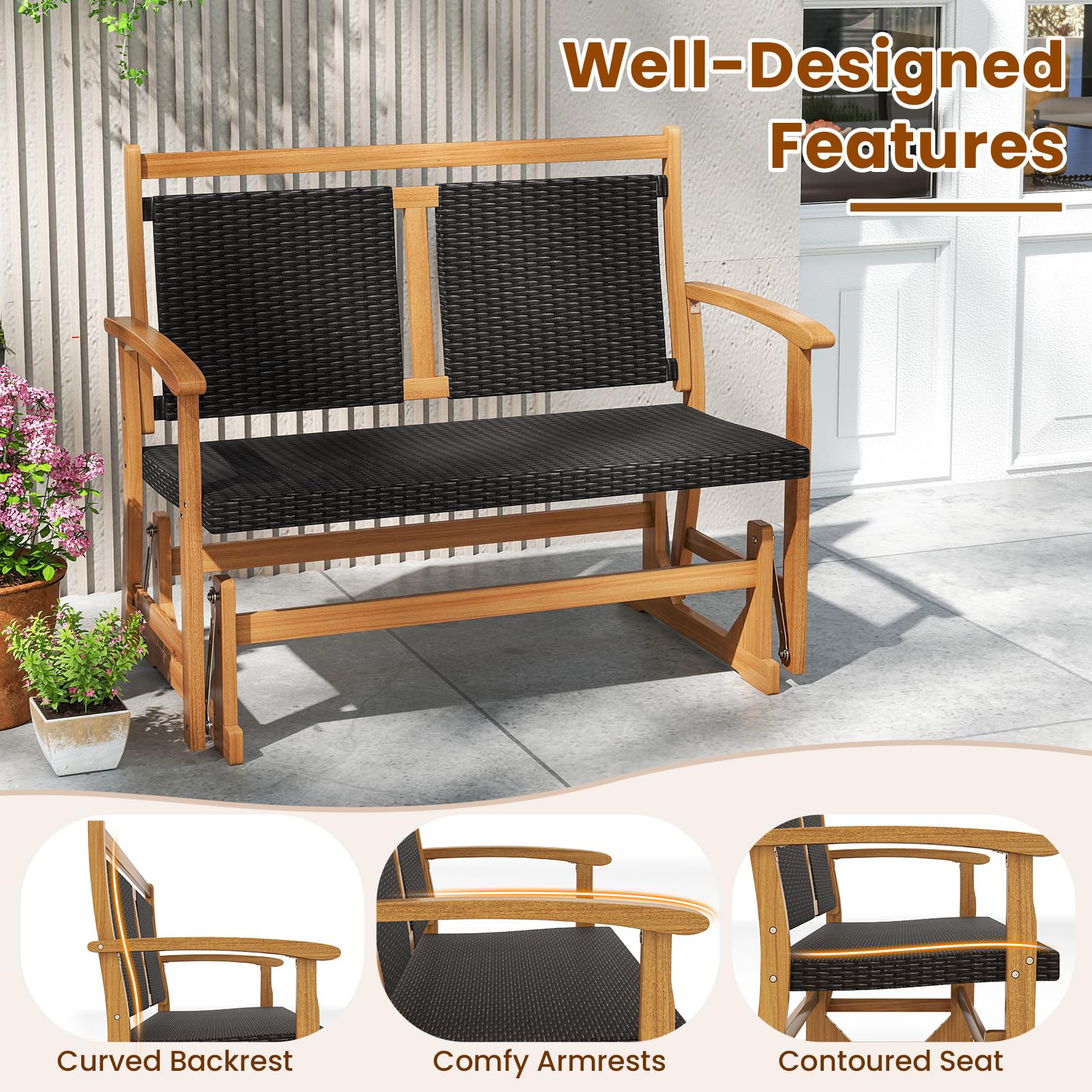 2-Person Wooden Outdoor Glider Bench
