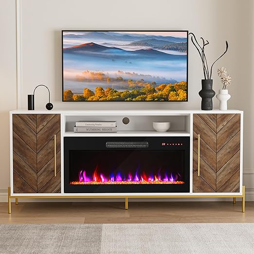 68" Electric Fireplace TV Stand with Storage Cabinet