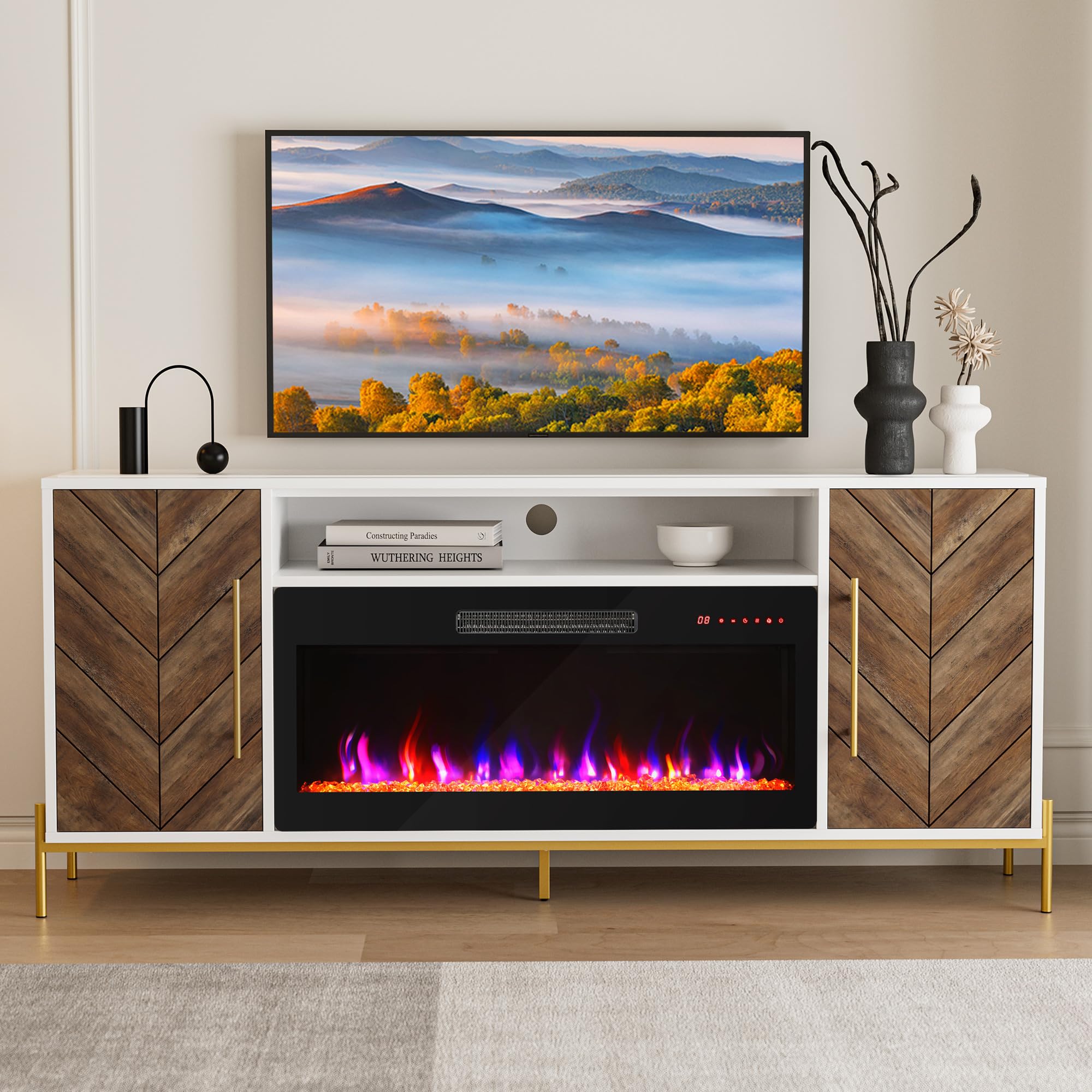68" Electric Fireplace TV Stand with Storage Cabinet
