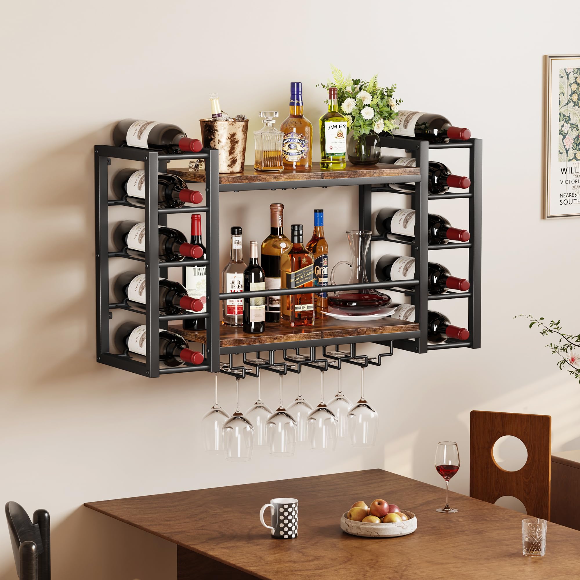 Wall Mounted Wine Rack for 10 Bottles with Top Enclosure