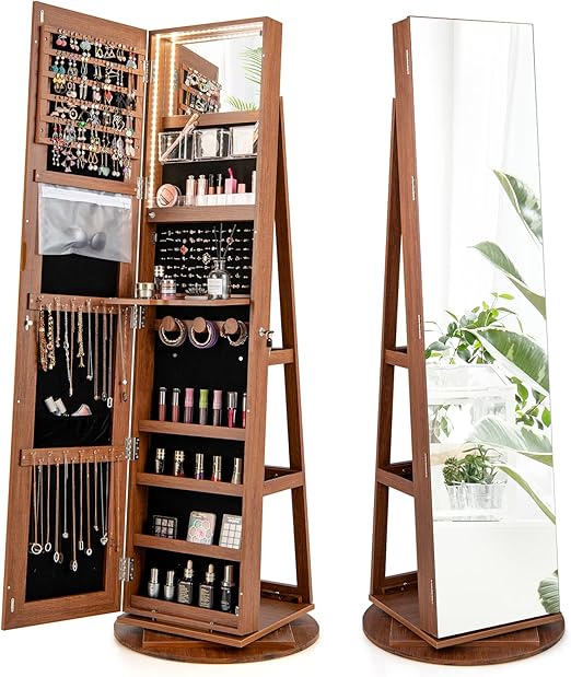 360° Swivel Jewelry Armoire with Full Length Mirror