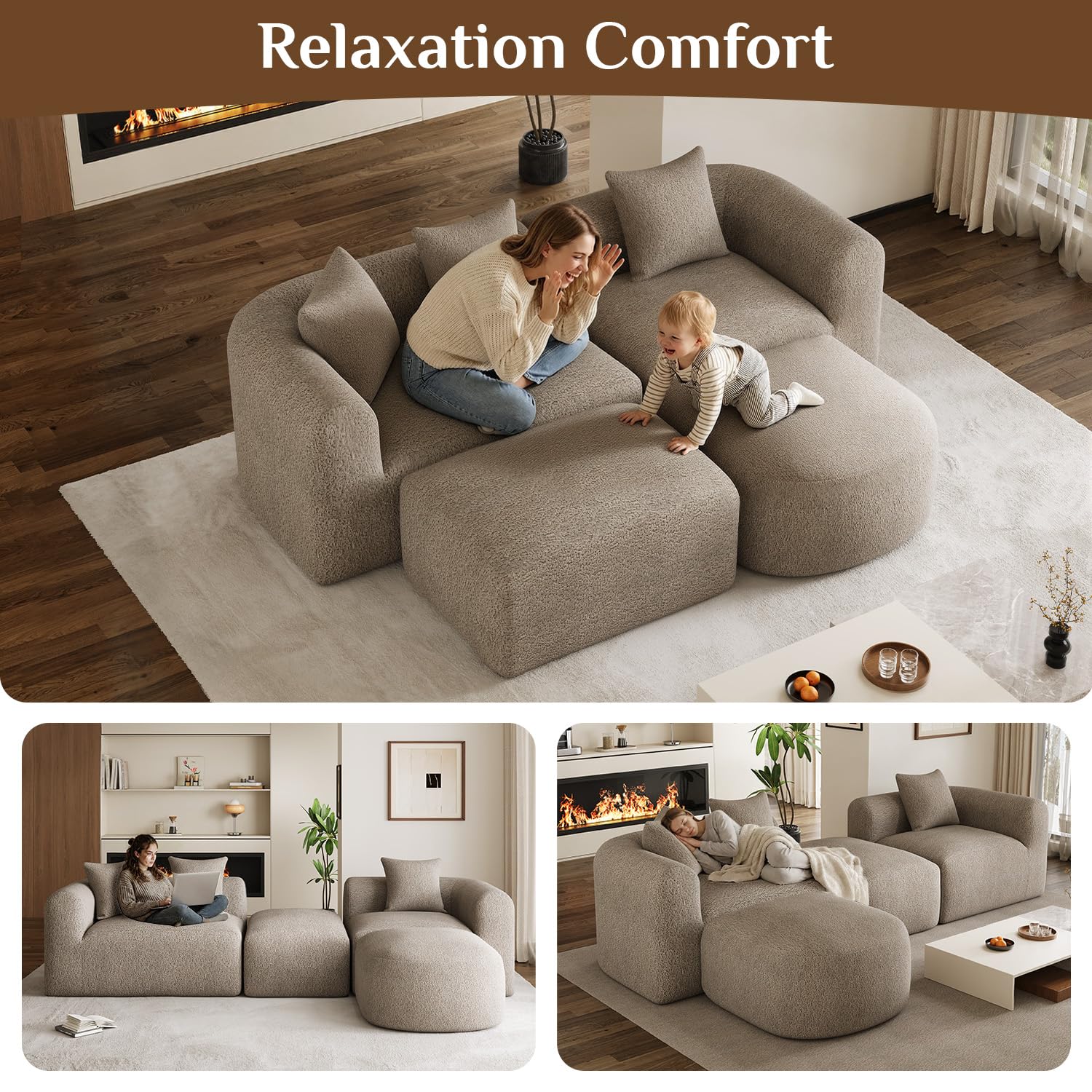 Modular Cloud Sectional Sofa with Ottoman