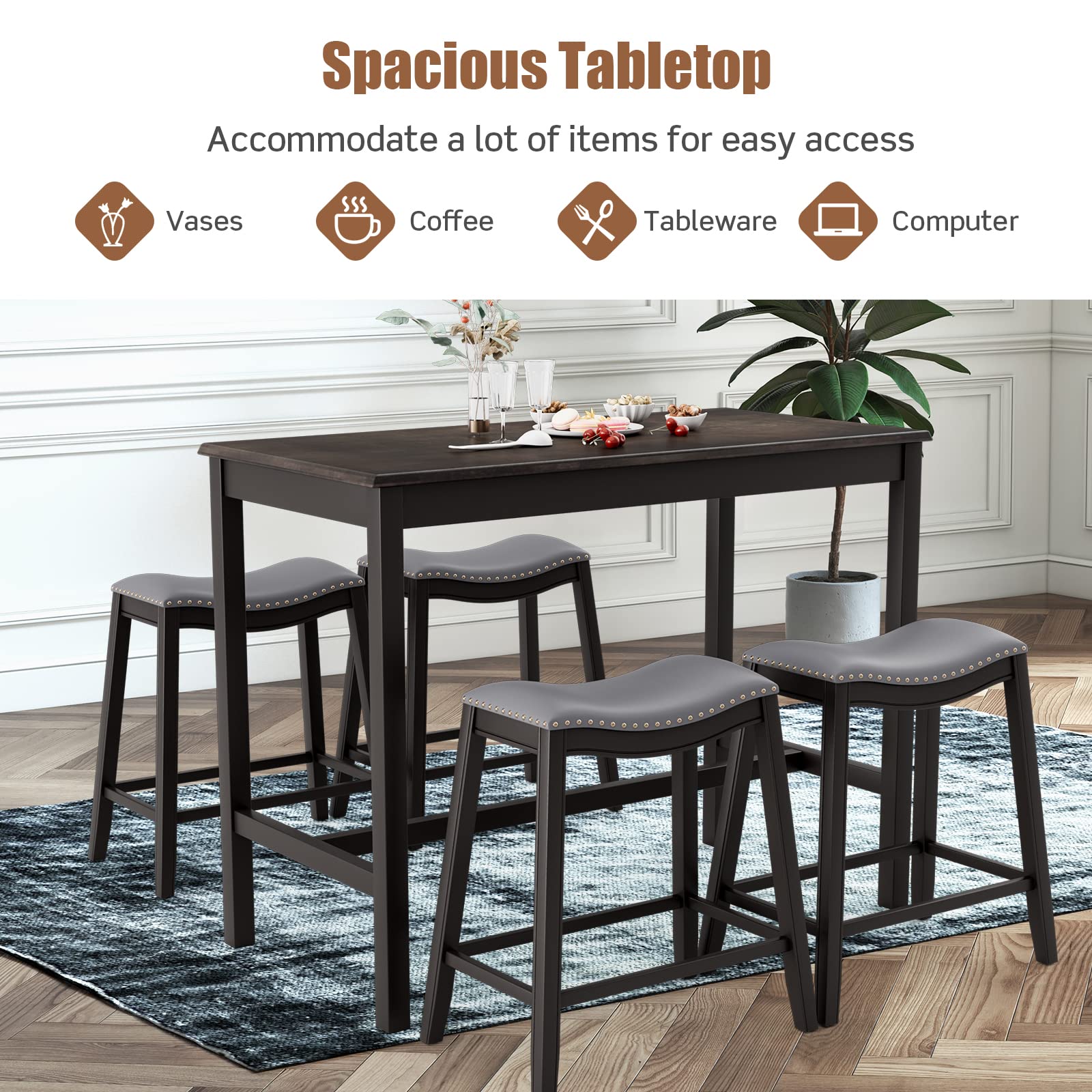 5-Piece Counter Height Dining Set with Saddle Stools