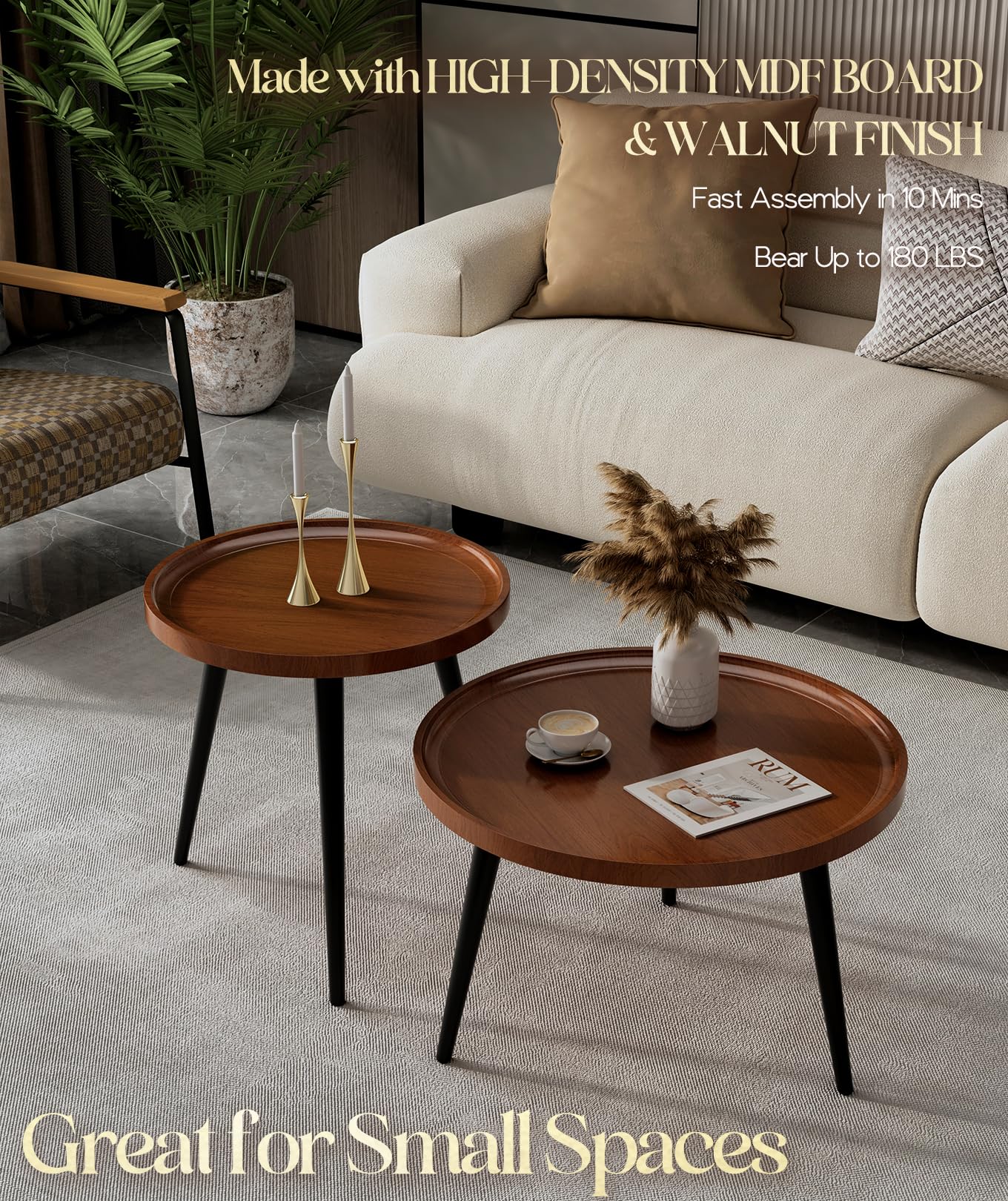 2-Piece Walnut Nesting Coffee Table Set