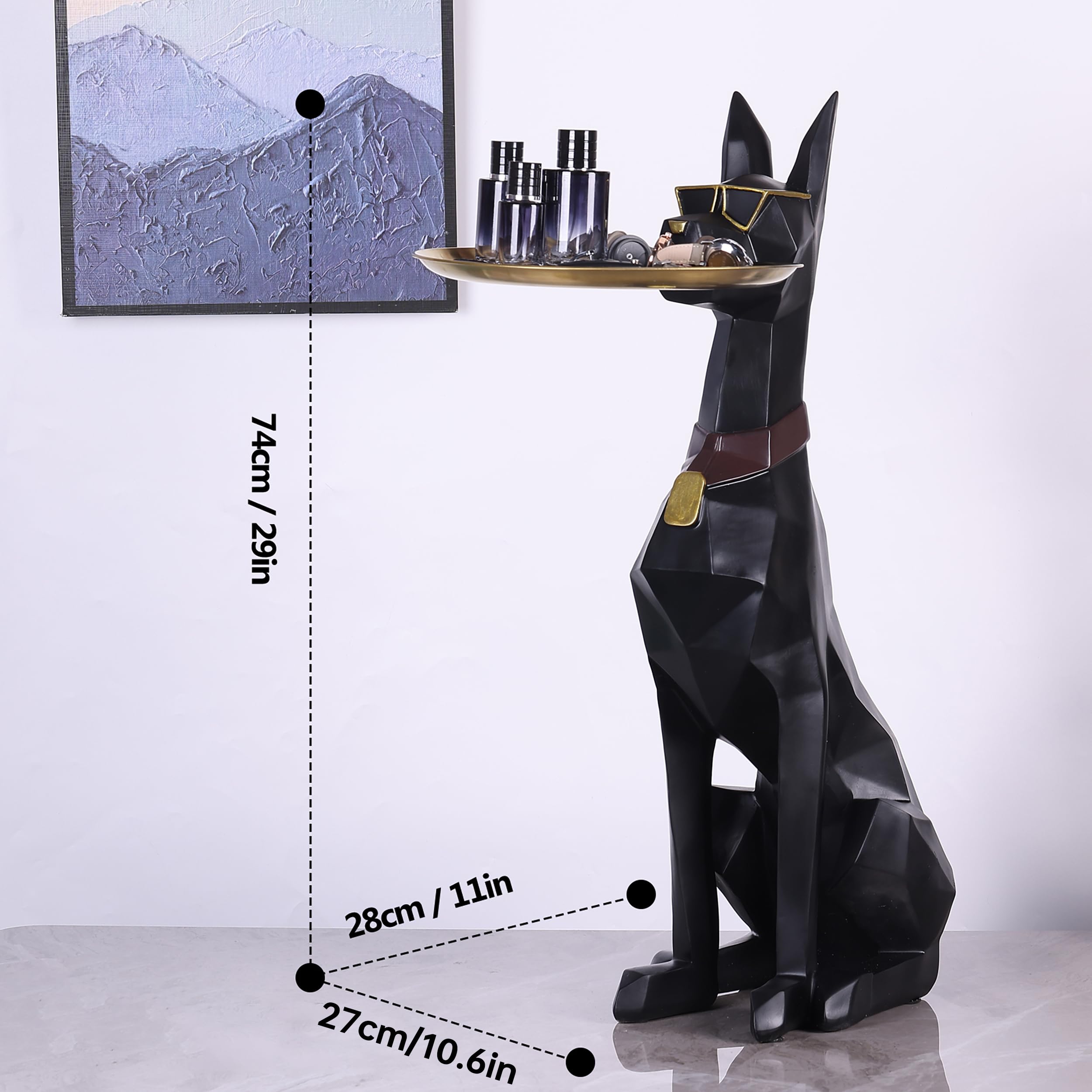 Geometric Dog Butler Statue Accent Table with Tray