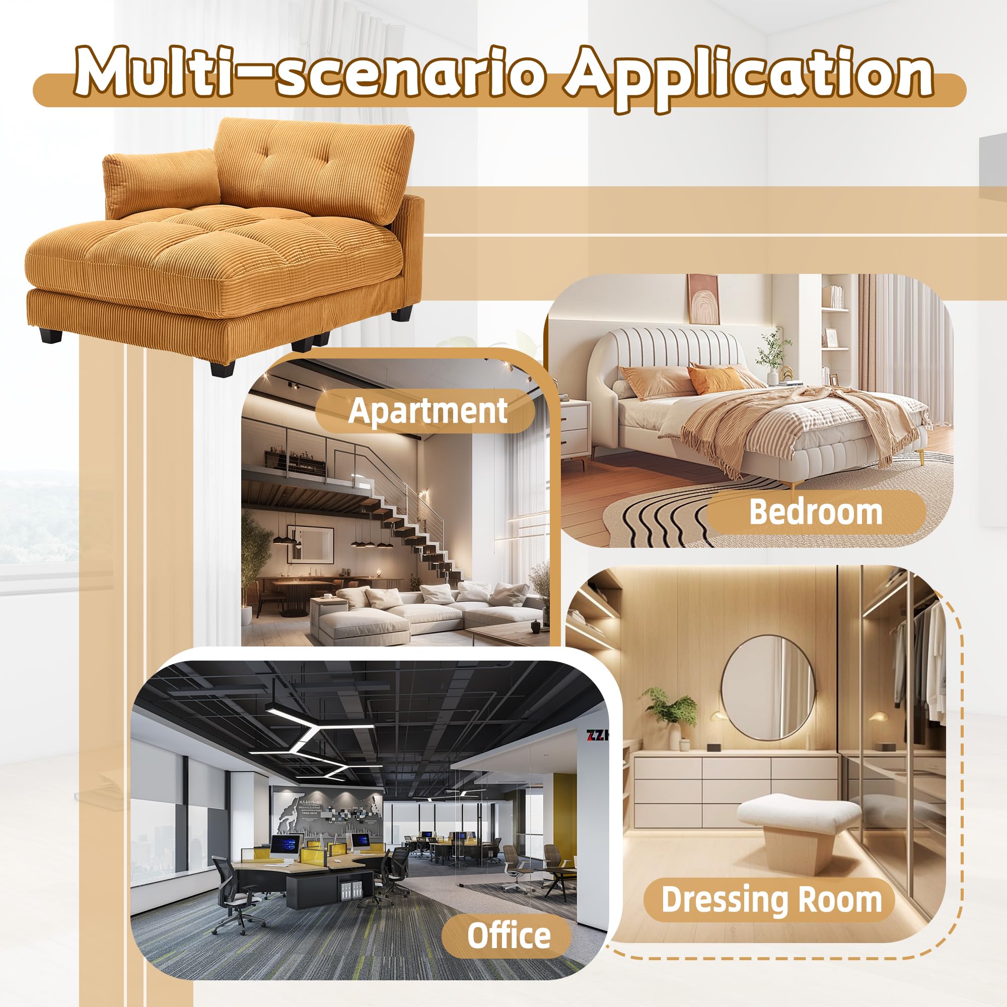 Oversized Double Chaise Lounge Cloud Couch with USB & Cup Holders