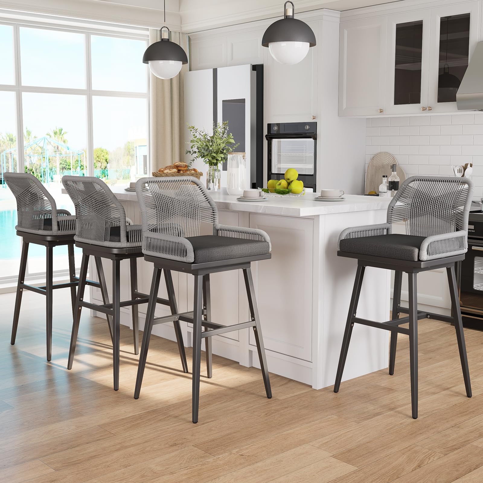 Outdoor Swivel Bar Stools Set of 4 - 30" Height