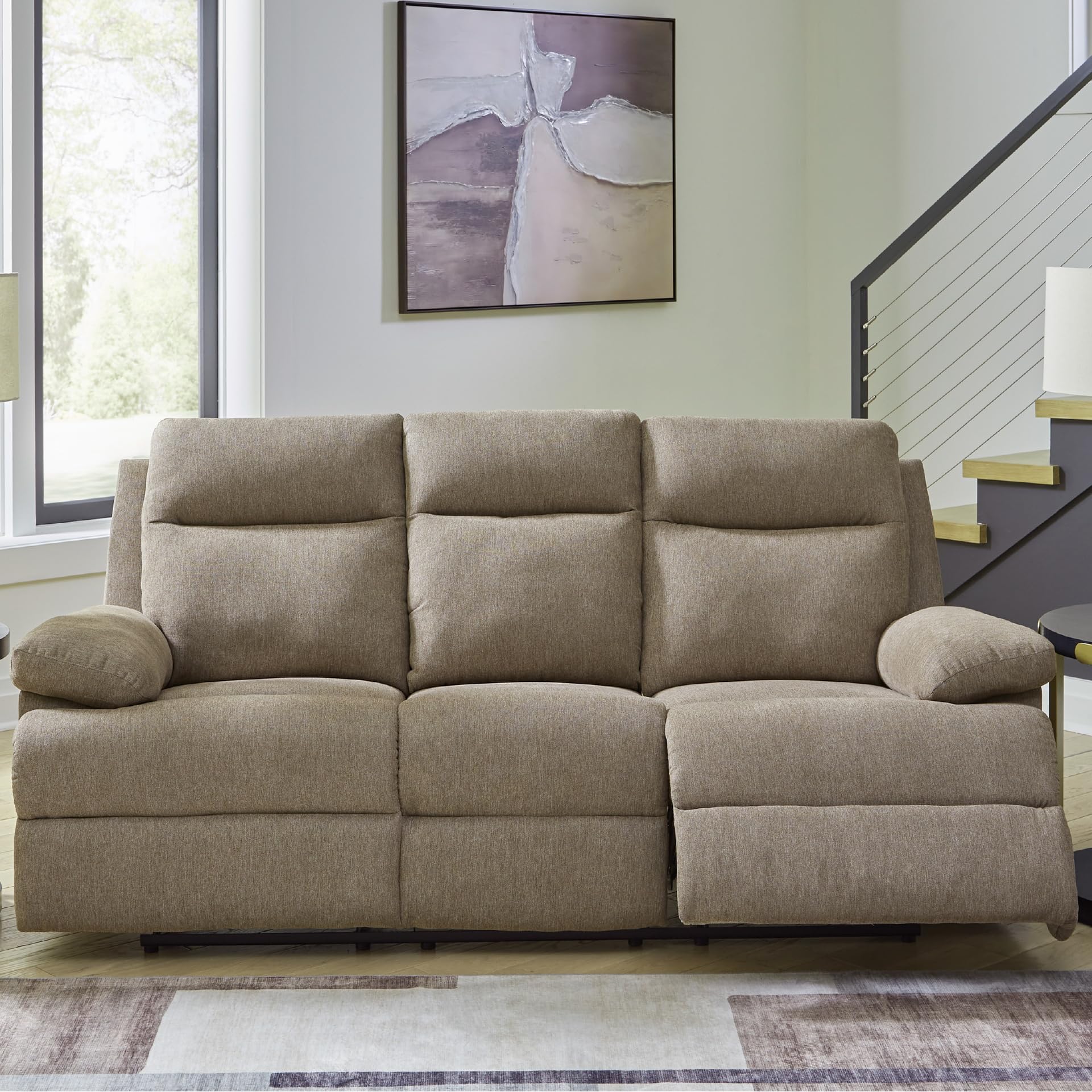 Mocha Chenille Reclining Sofa with Drop-Down Table