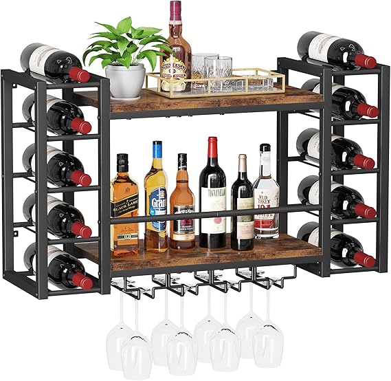 Wall Mounted Wine Rack for 10 Bottles with Top Enclosure