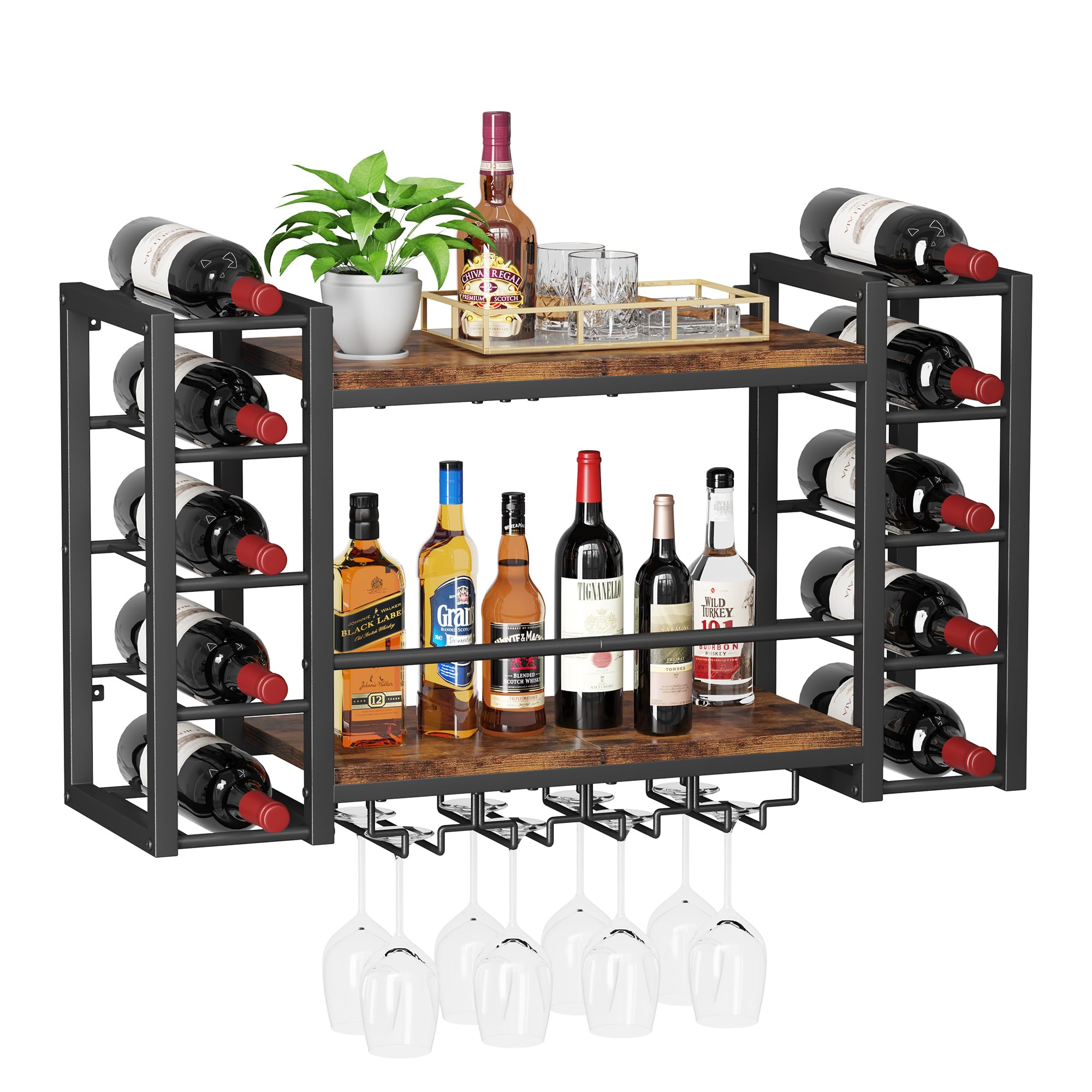 Wall Mounted Wine Rack for 10 Bottles with Top Enclosure