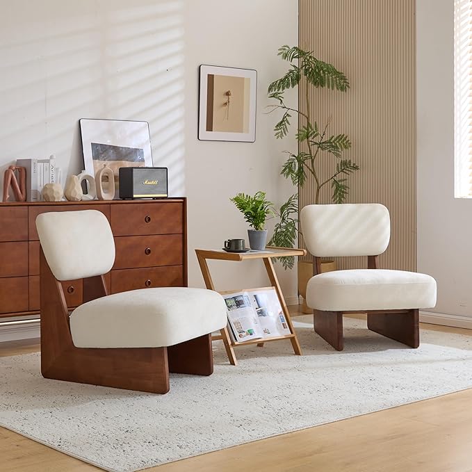Low Profile Accent Chair Set of 2 - White Walnut