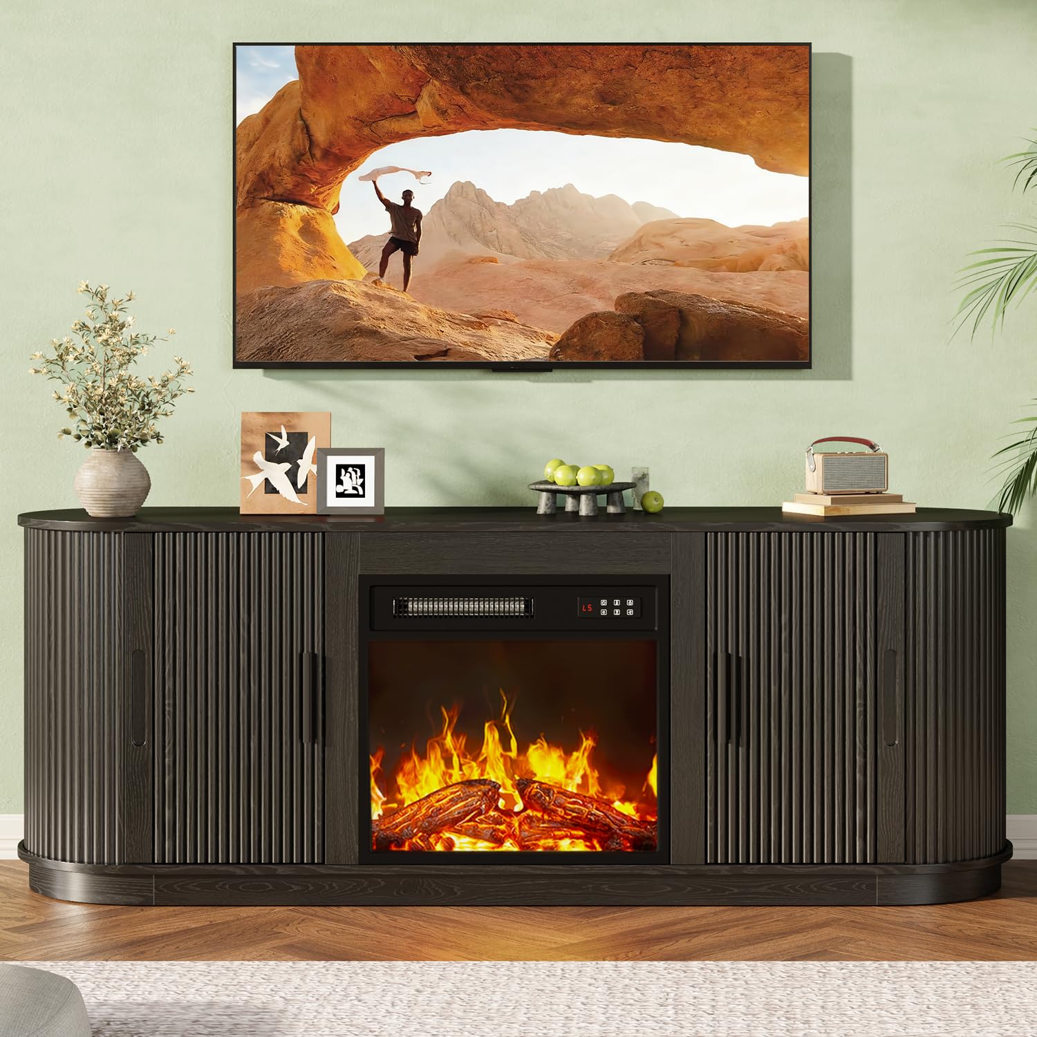 70" Fluted Fireplace TV Stand with Electric Fireplace