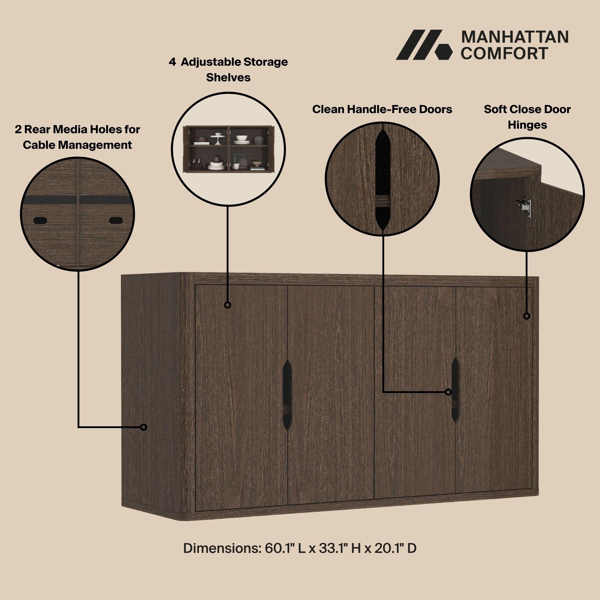 60" Modern Sideboard Buffet Cabinet with Storage