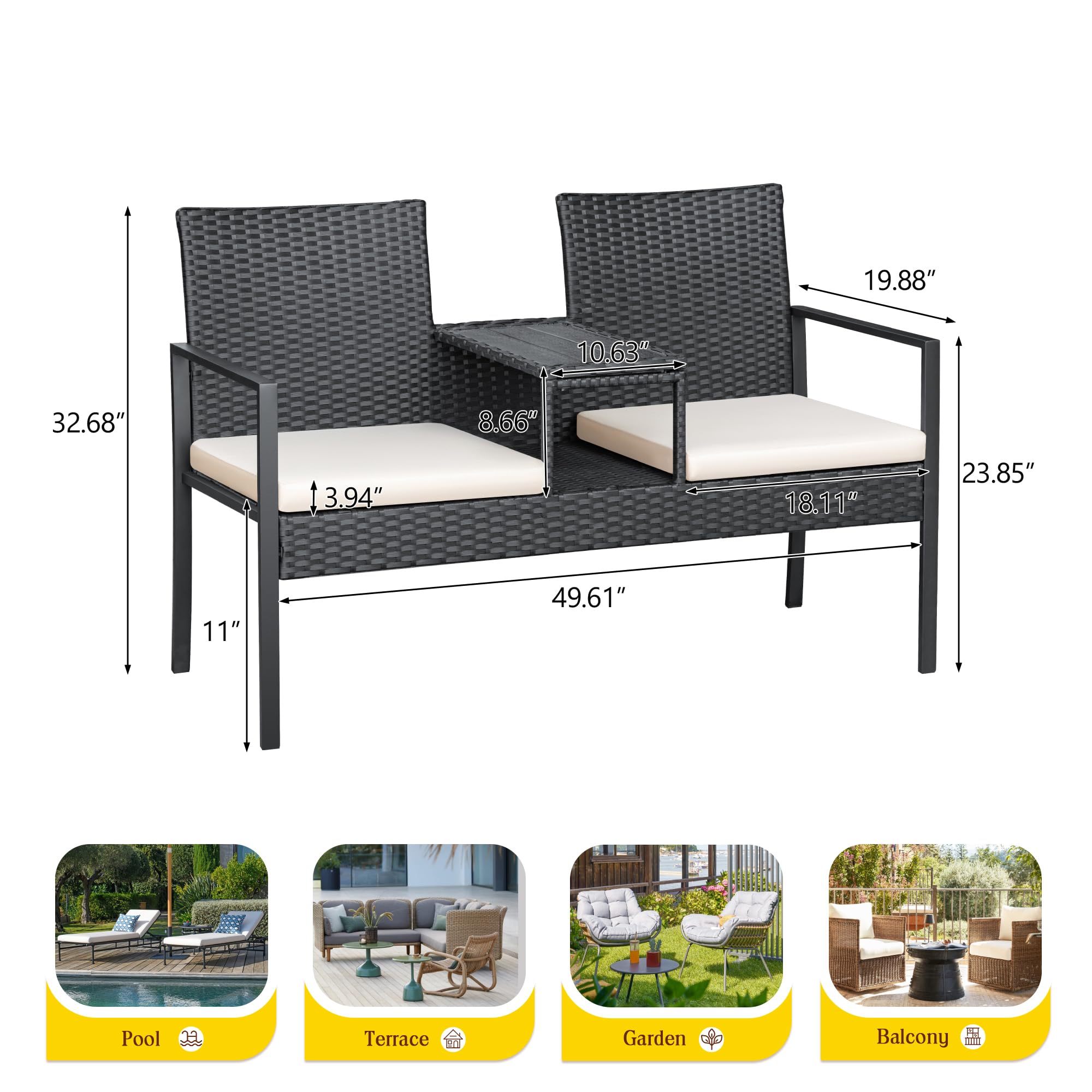 Outdoor Wicker Loveseat with Built-in Coffee Table