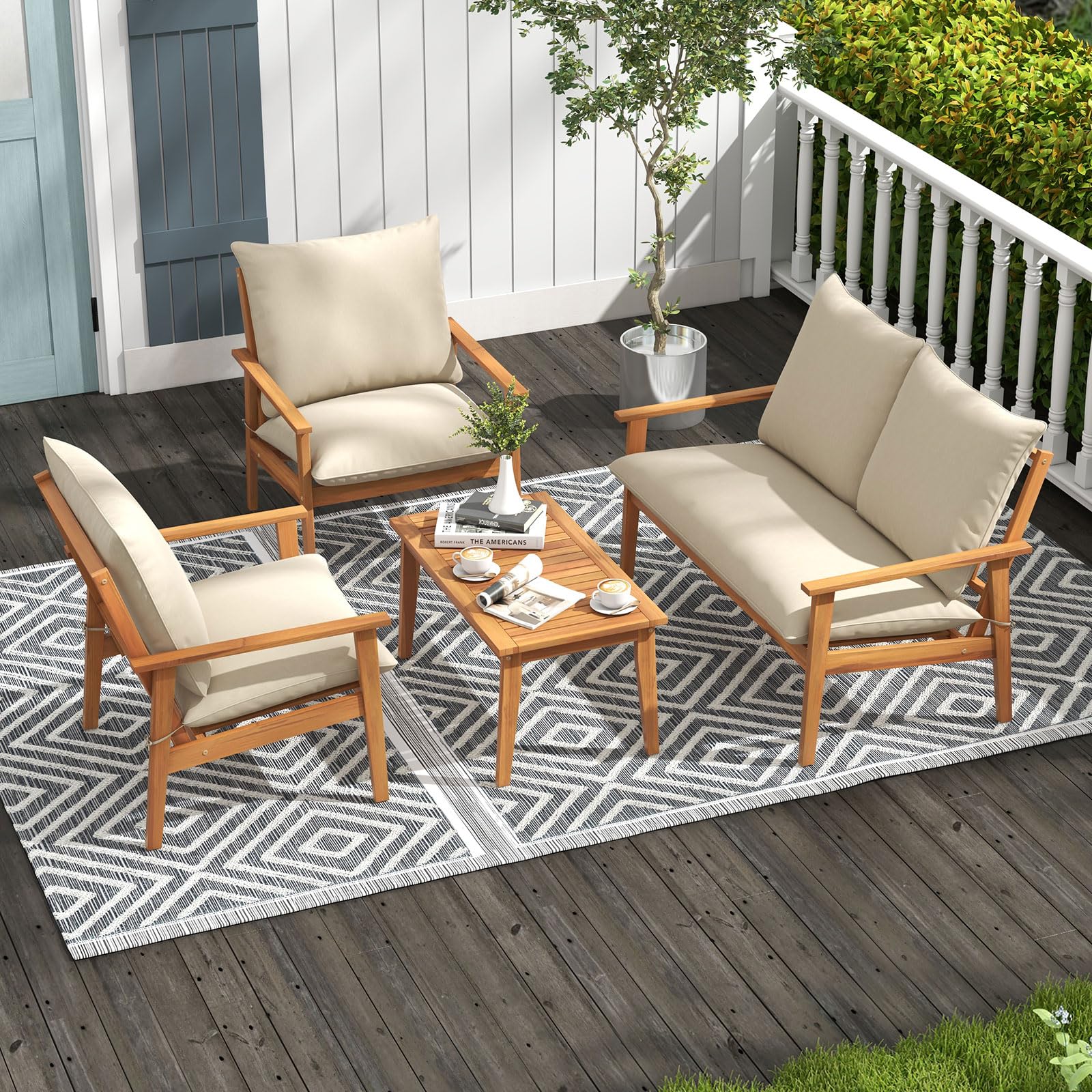 4-Piece Acacia Wood Patio Conversation Set