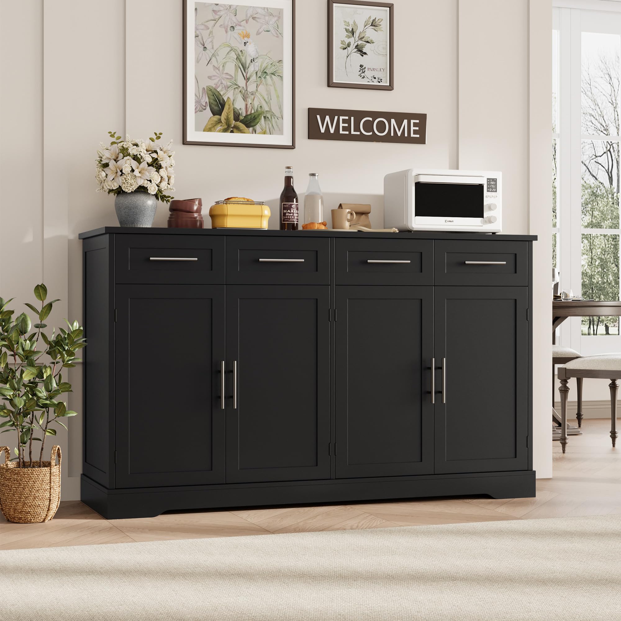 60" Buffet Sideboard Storage Cabinet with 4 Drawers