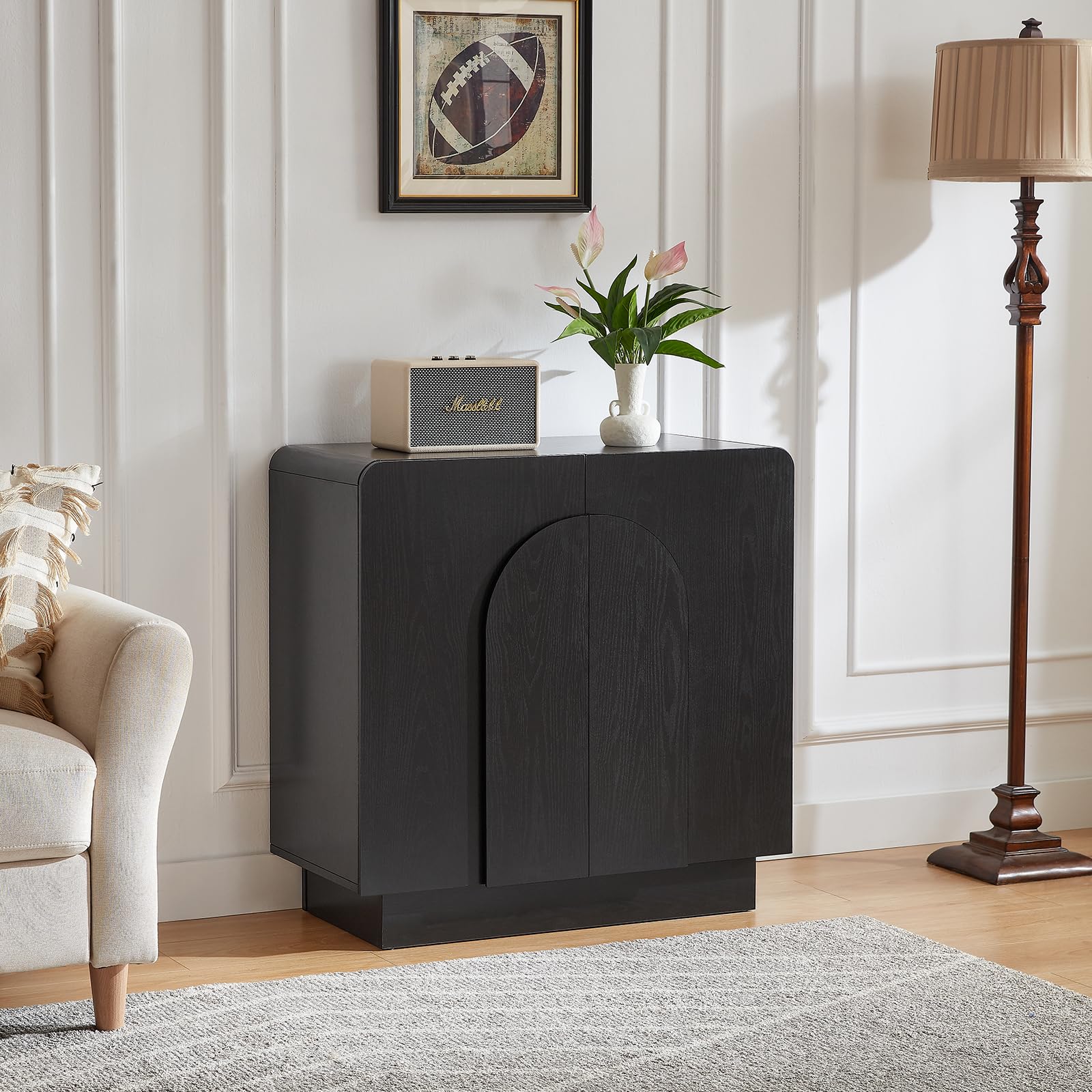 Curved Sideboard Buffet Cabinet with Adjustable Shelves