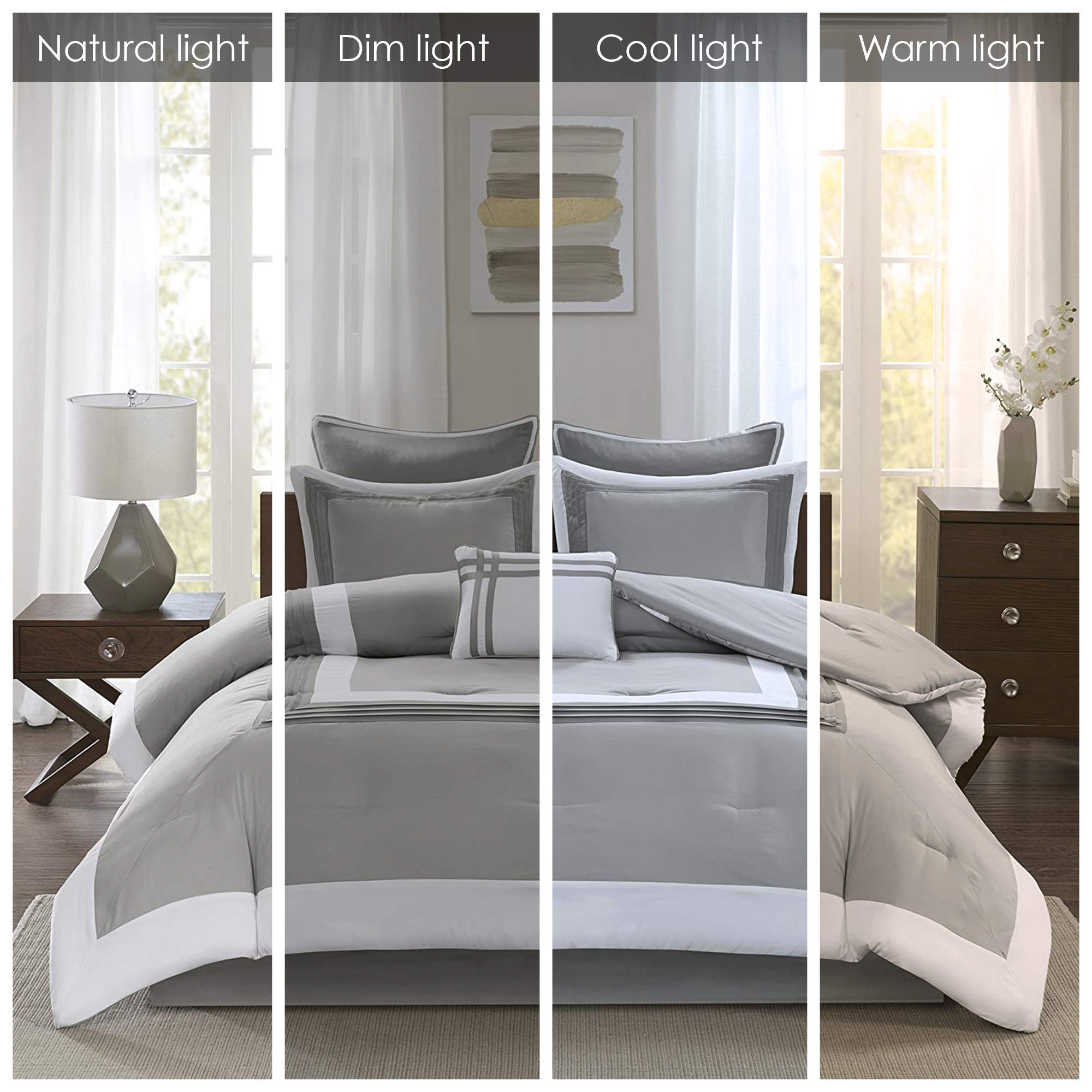 7-Piece Queen Comforter Set - Gray and White Patchwork Design