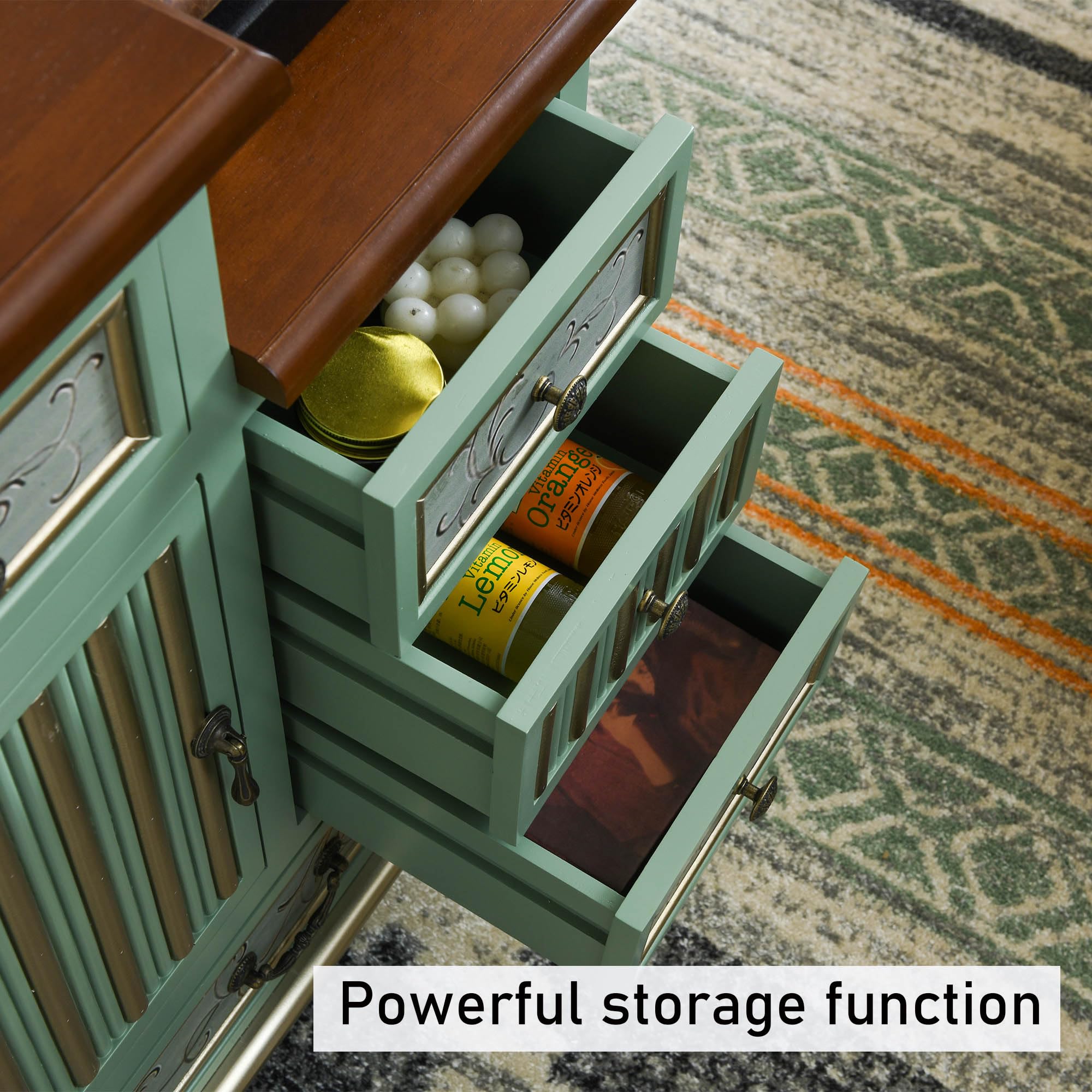 Vintage Accent Chest with 5 Drawers and Door Storage Cabinet