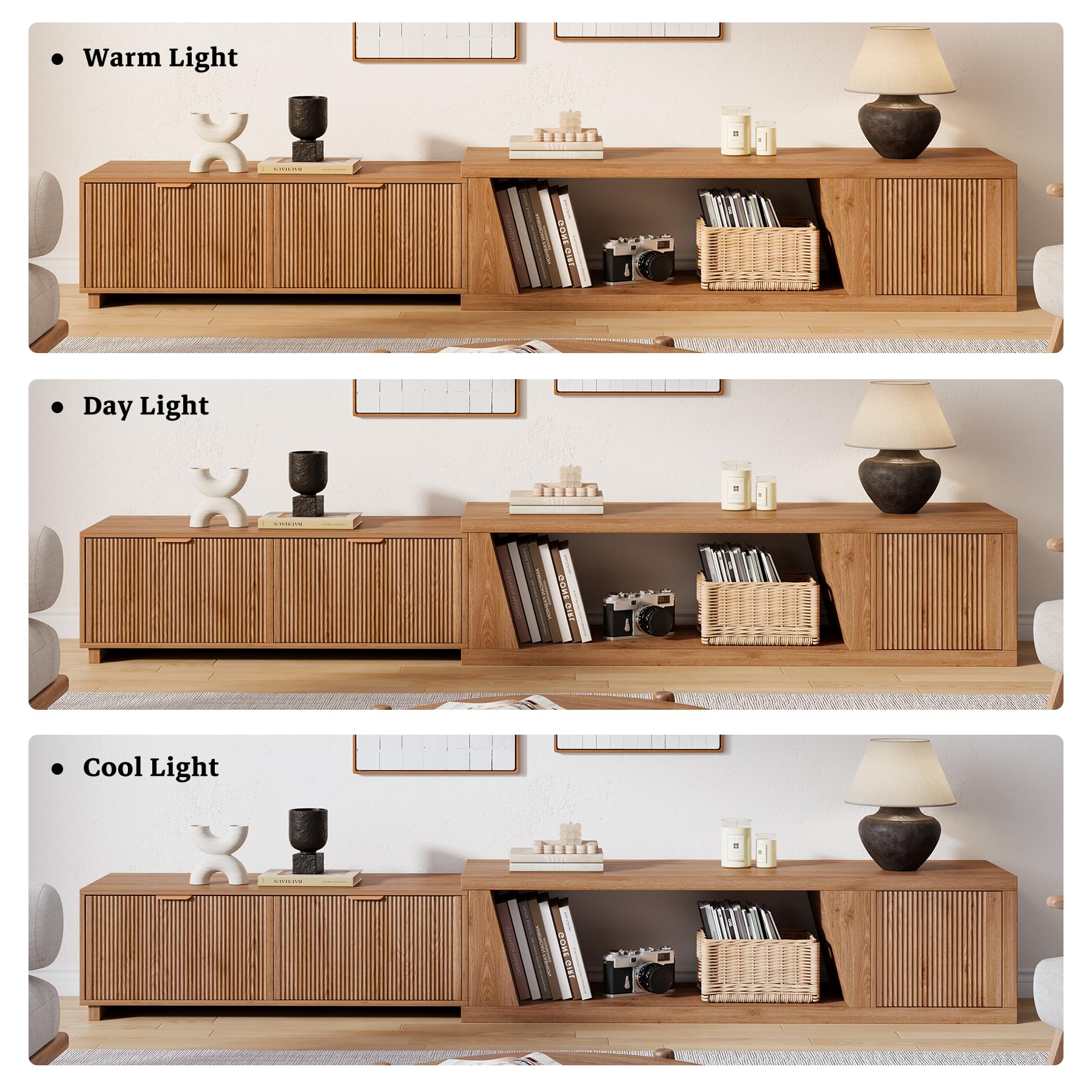 Extendable TV Stand with Storage Cabinet and Adjustable Shelf