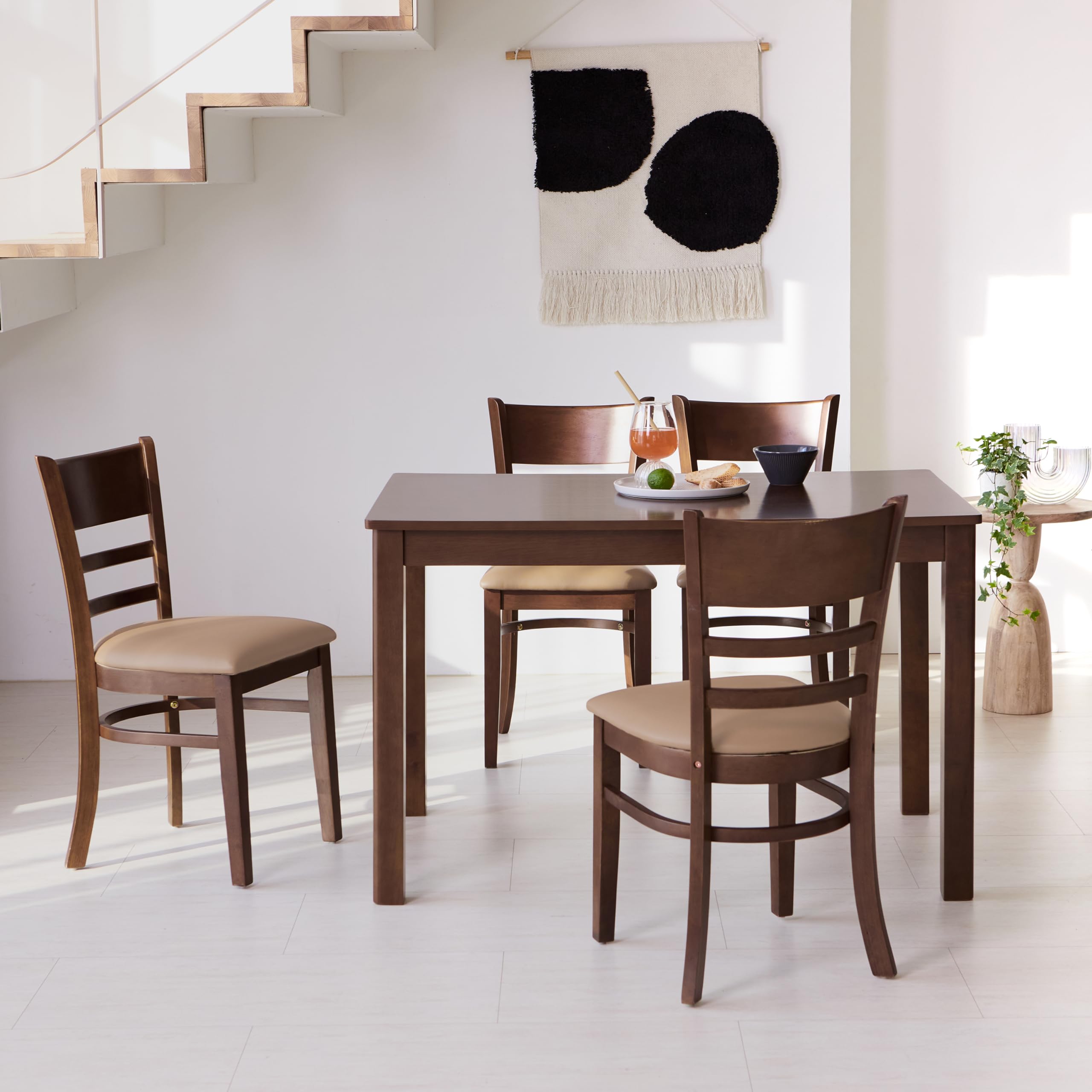 Livinia Cabin 45.3" Wooden Dining Table/Small Rectangular Modern Farmhouse Solid Wood Kitchen Table Desk (Walnut)