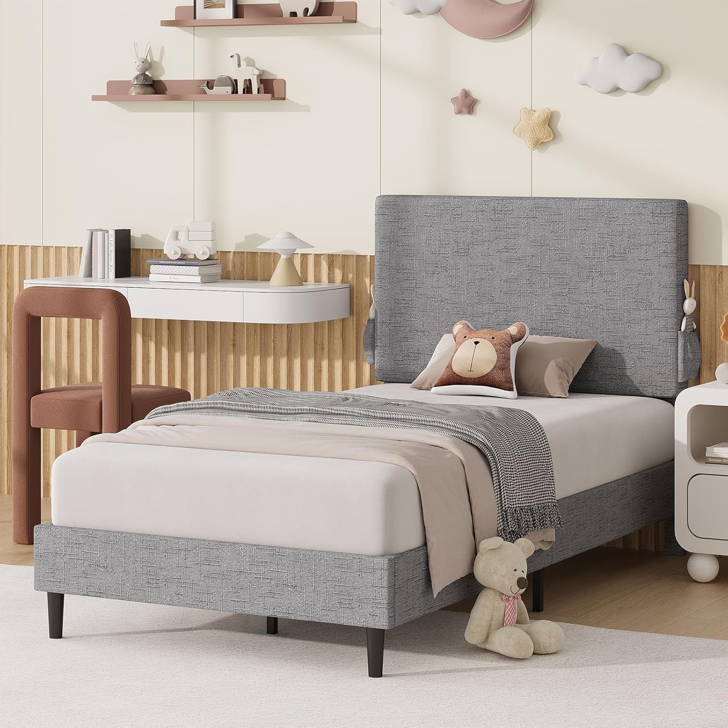 Twin Upholstered Platform Bed with Headboard