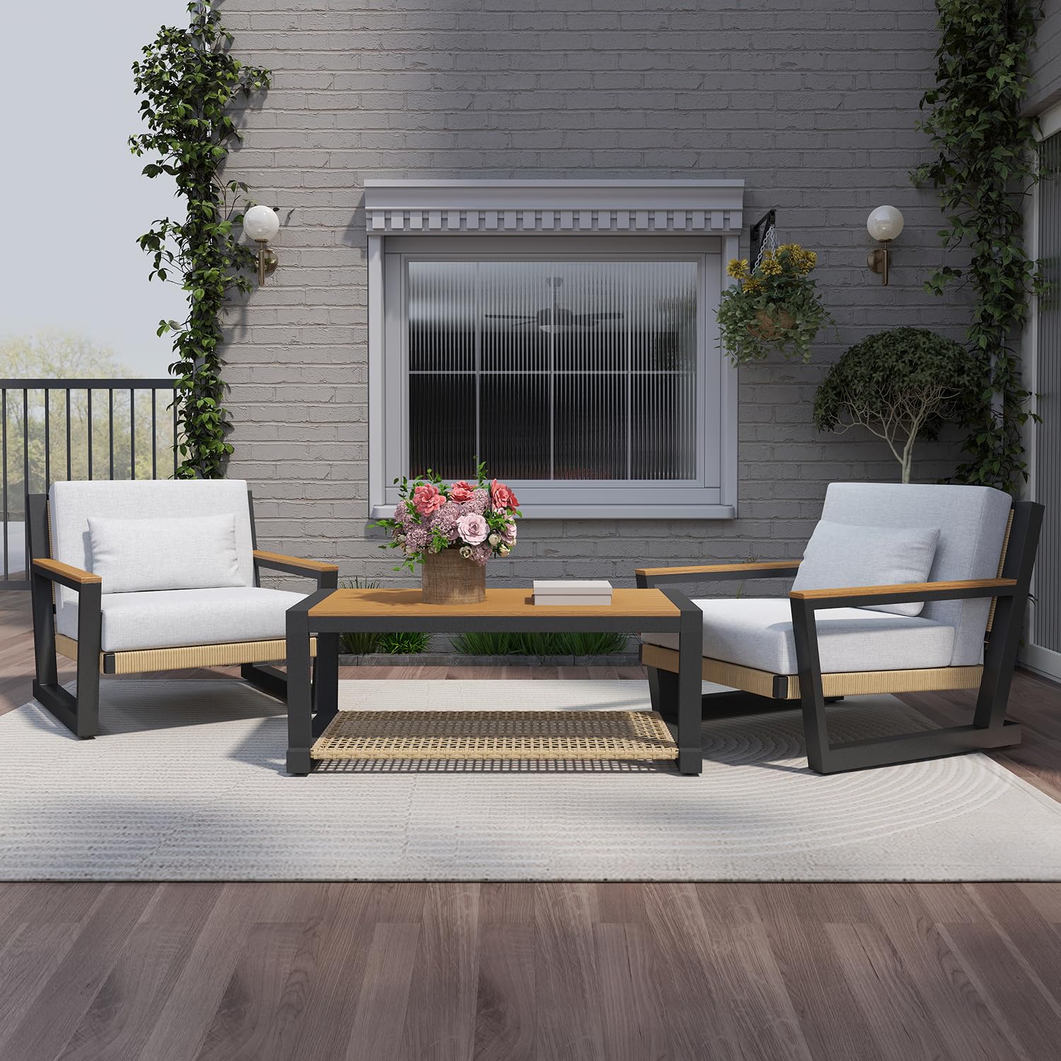 Aluminum Patio Sofa Set with PE Rope Weaving