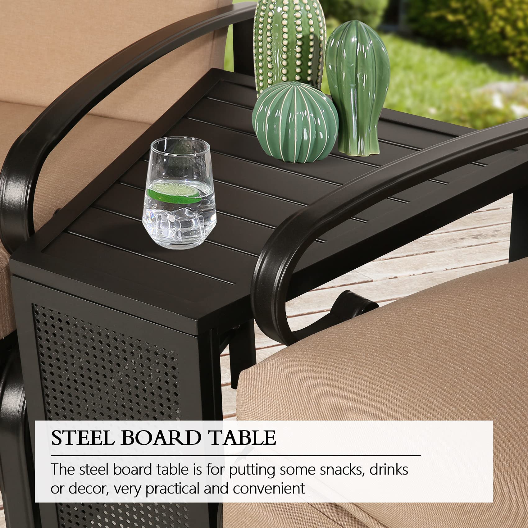 Ulax furniture Outdoor Side Table Patio Accent End Metal Slats Top Table