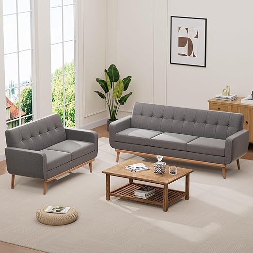 Button Tufted Living Room Set - 3 Piece Upholstered Sofa Collection