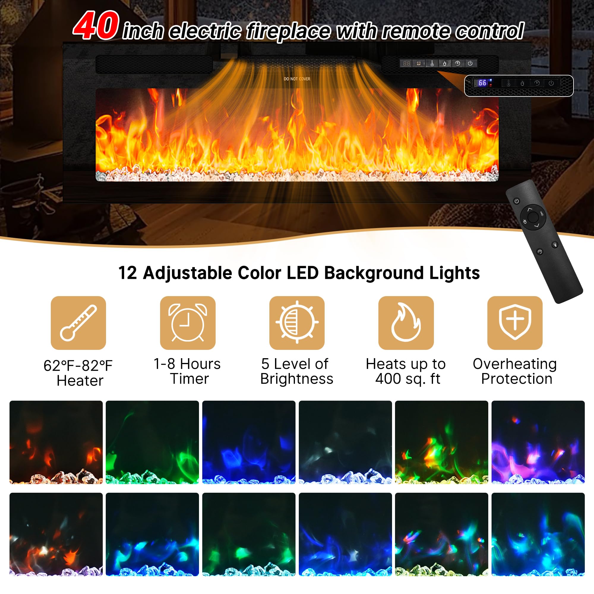 71" LED TV Stand with 40" Electric Fireplace